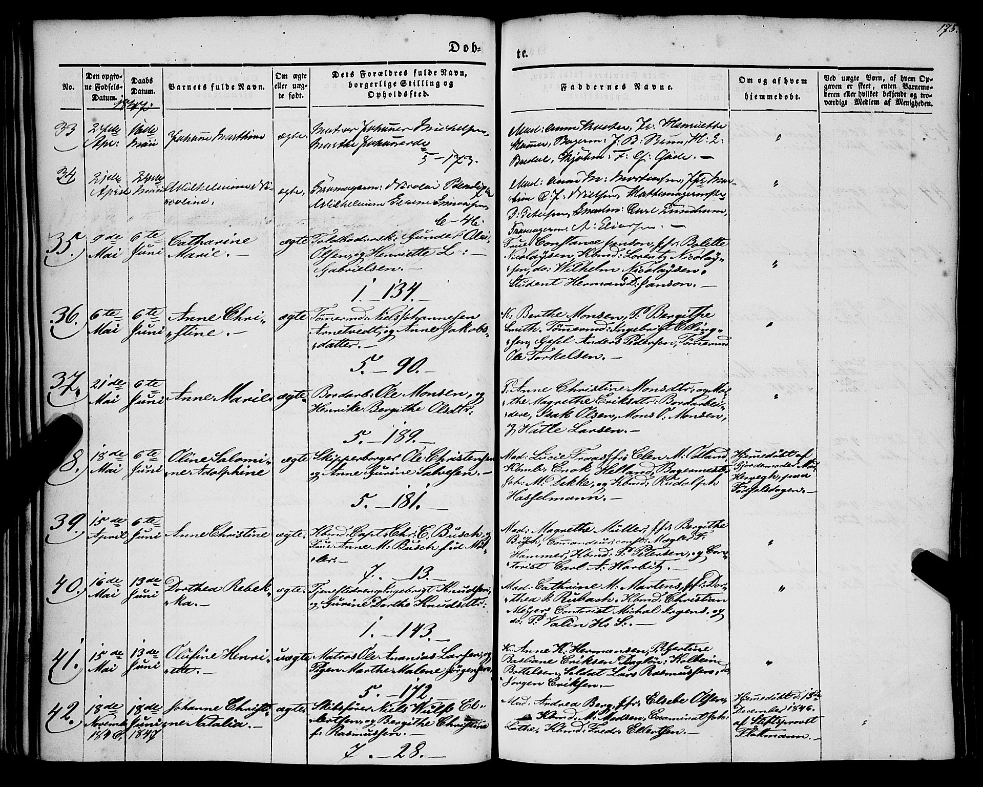 Nykirken Sokneprestembete, AV/SAB-A-77101/H/Haa/L0014: Parish register (official) no. B 1, 1844-1858, p. 175