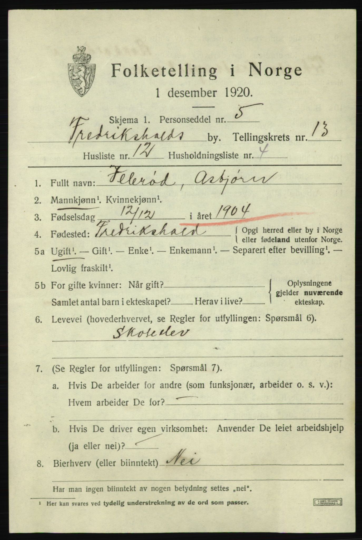 SAO, 1920 census for Fredrikshald, 1920, p. 20894