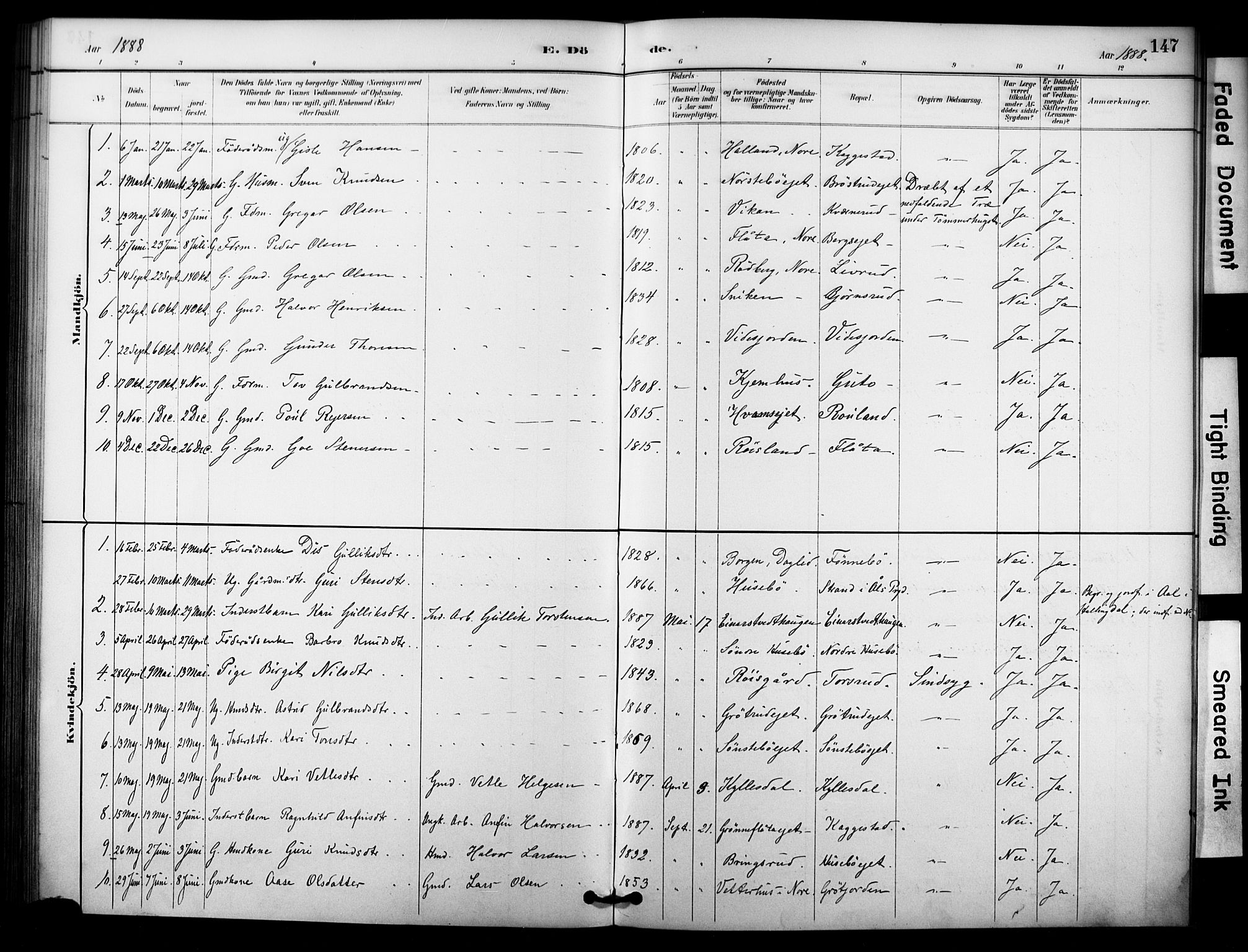 Nore kirkebøker, SAKO/A-238/F/Fc/L0004: Parish register (official) no. III 4, 1885-1898, p. 147
