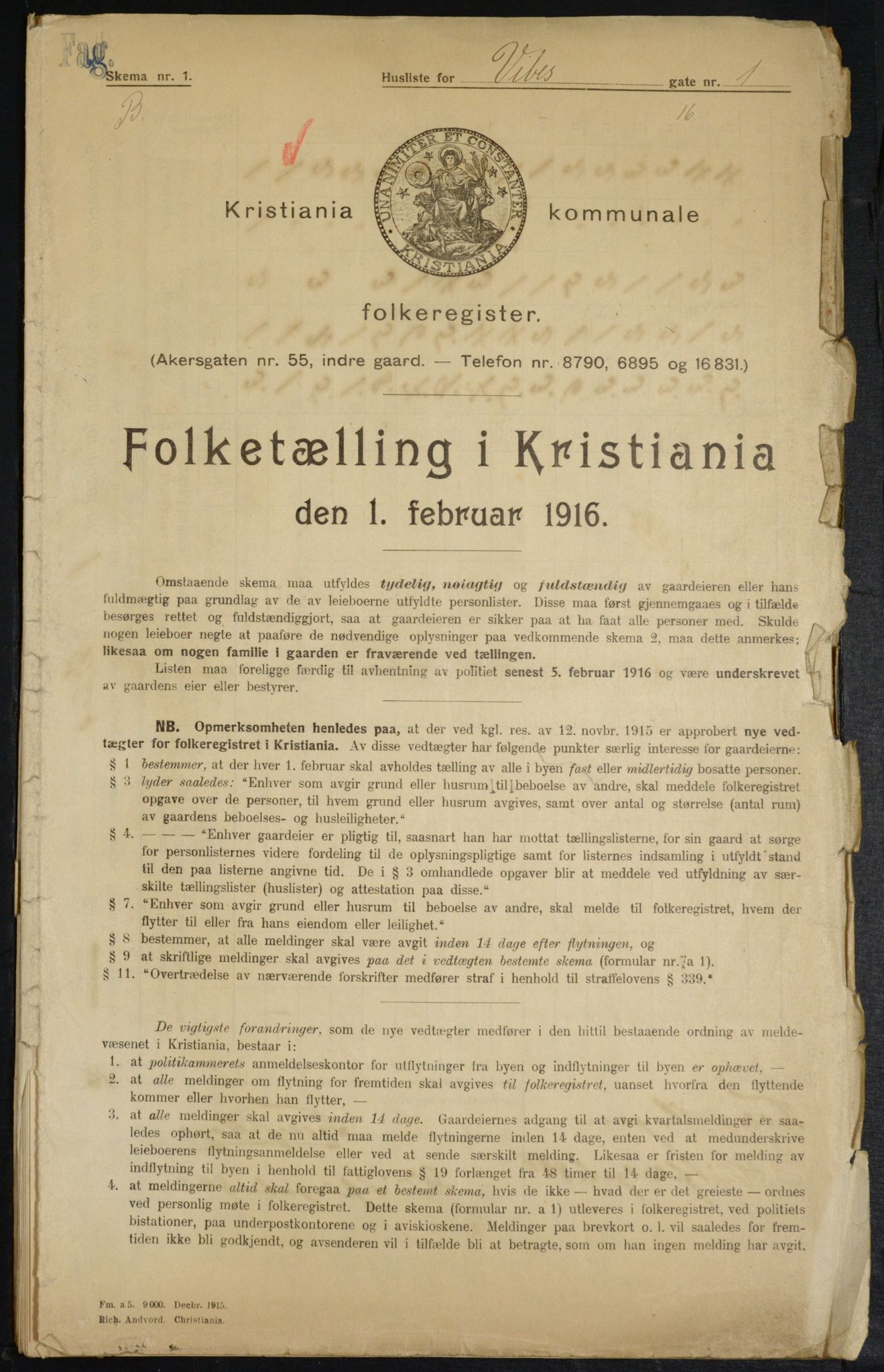 OBA, Municipal Census 1916 for Kristiania, 1916, p. 126294