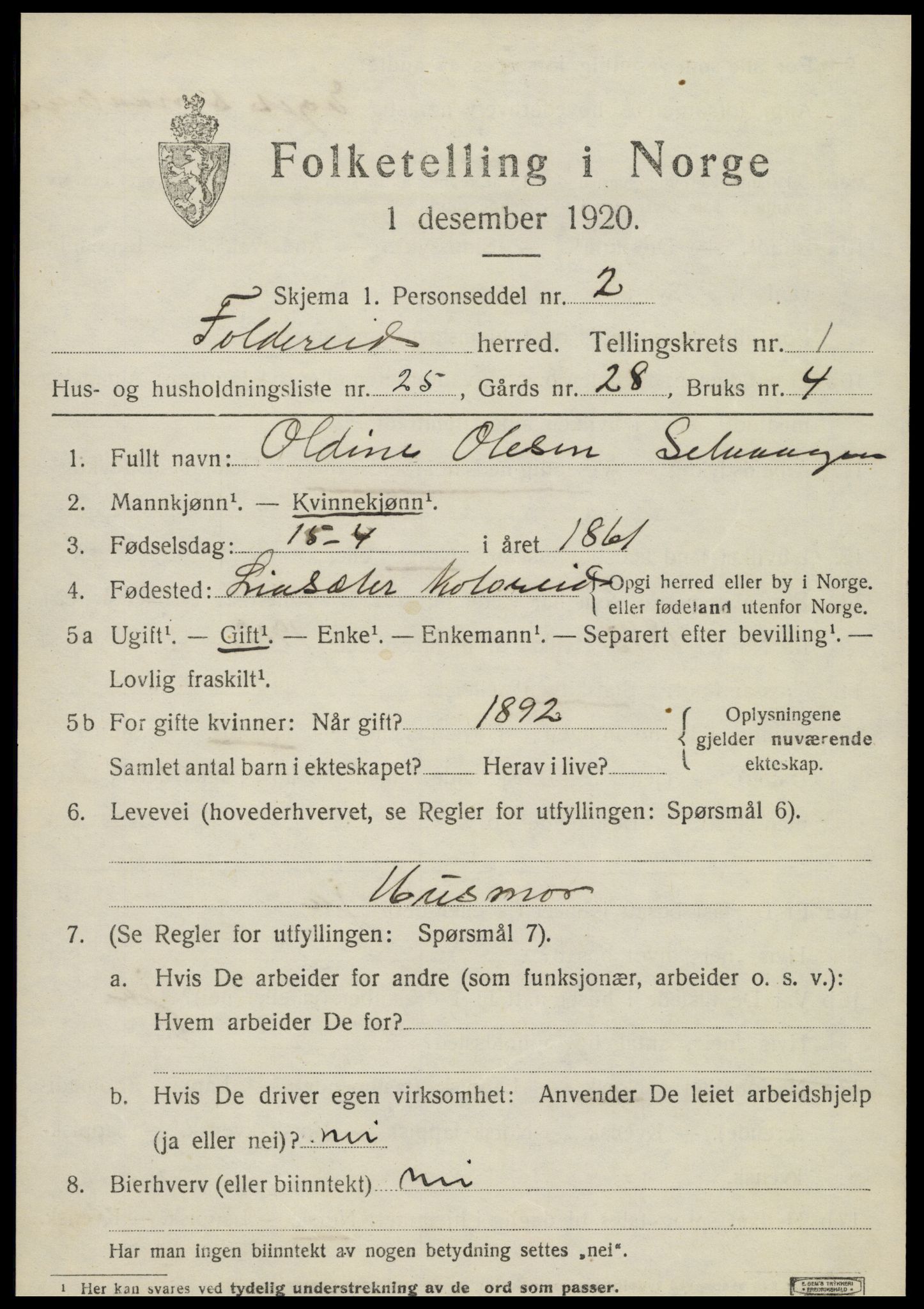 SAT, 1920 census for Foldereid, 1920, p. 676