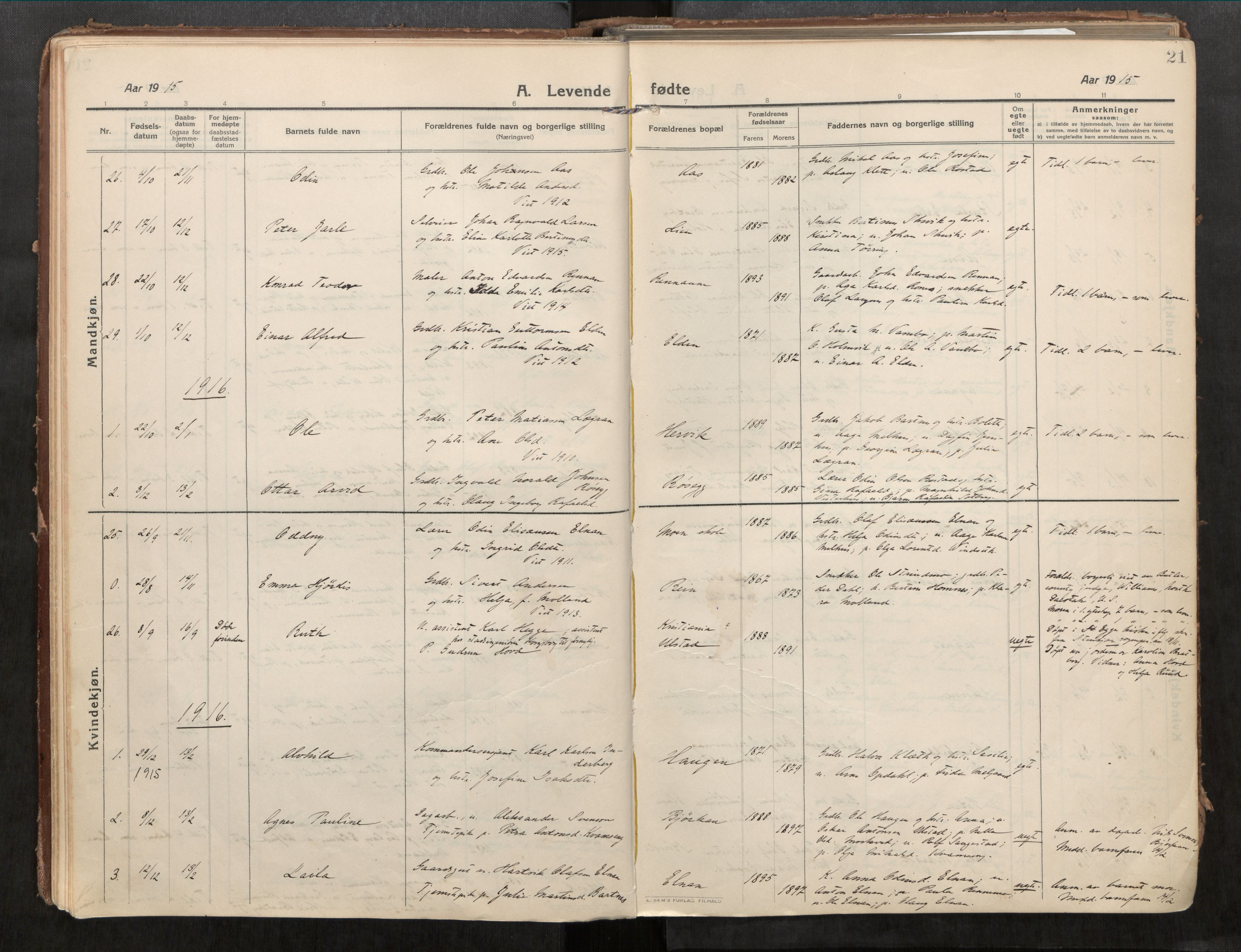 Beitstad sokneprestkontor, SAT/A-1162/I/I1/I1a/L0001: Parish register (official) no. 1, 1912-1927, p. 21