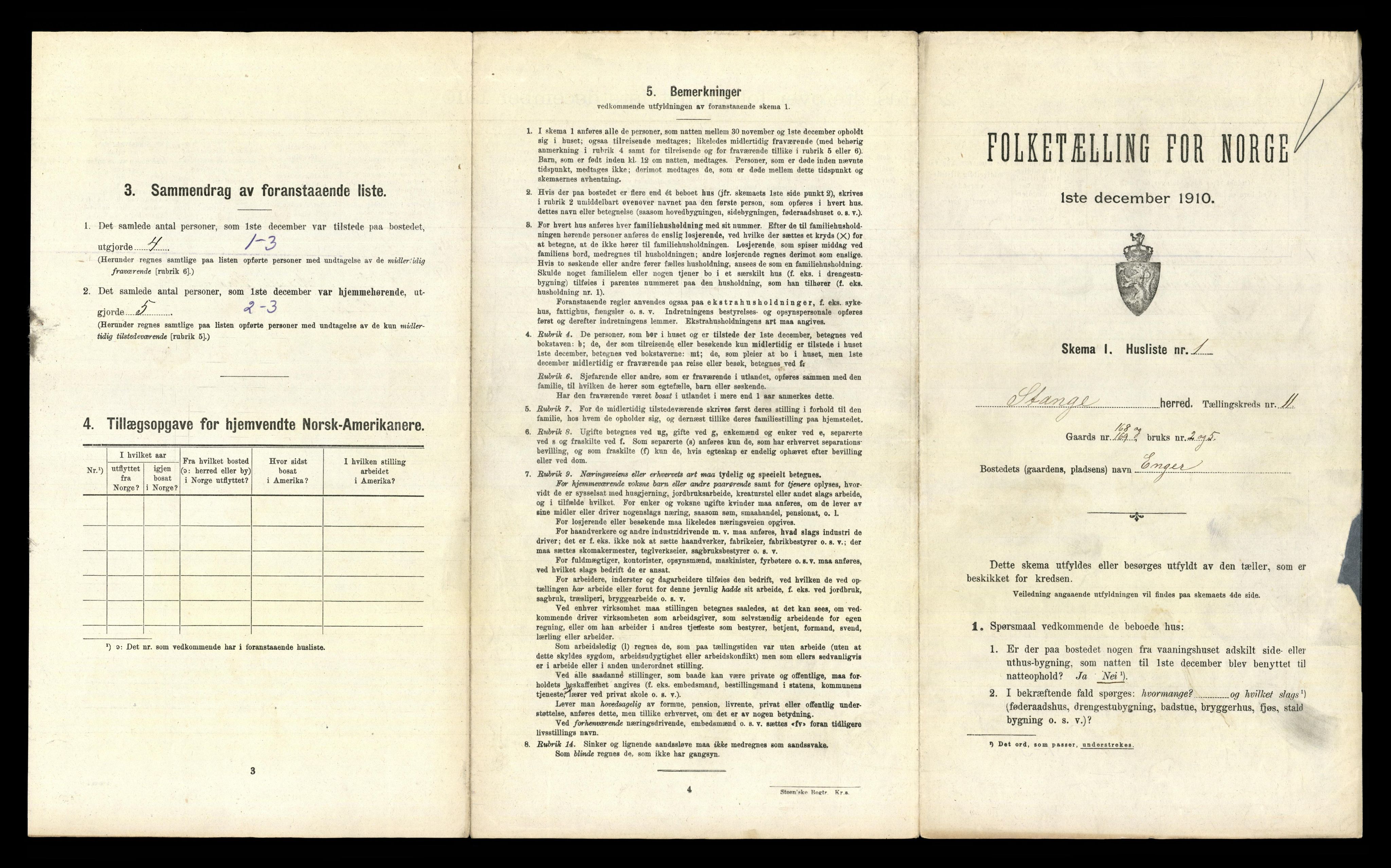 RA, 1910 census for Stange, 1910, p. 2054