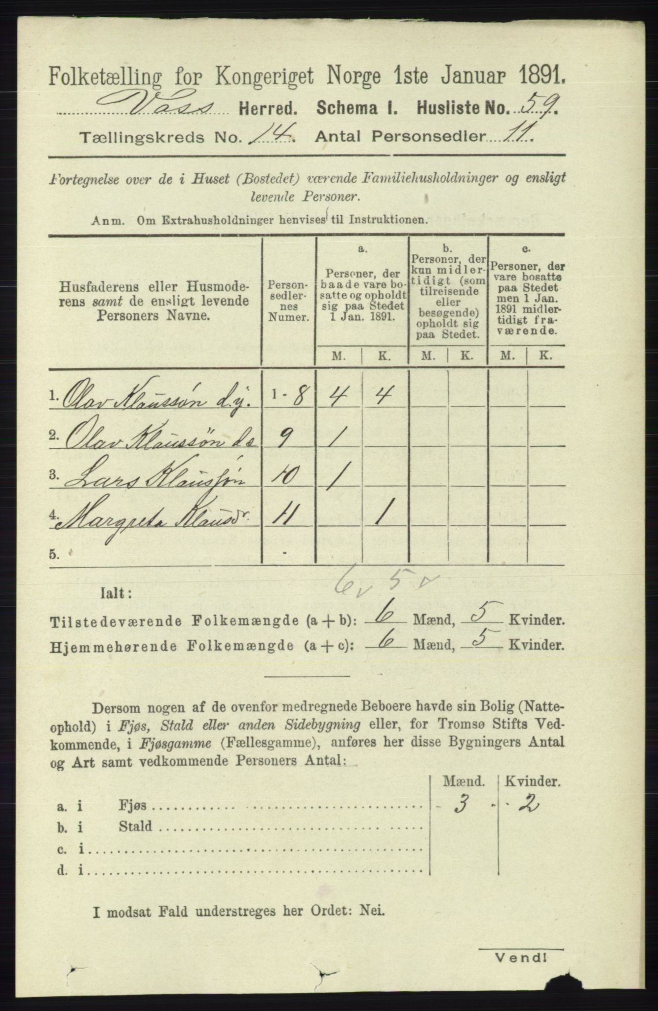 RA, 1891 census for 1235 Voss, 1891, p. 7241