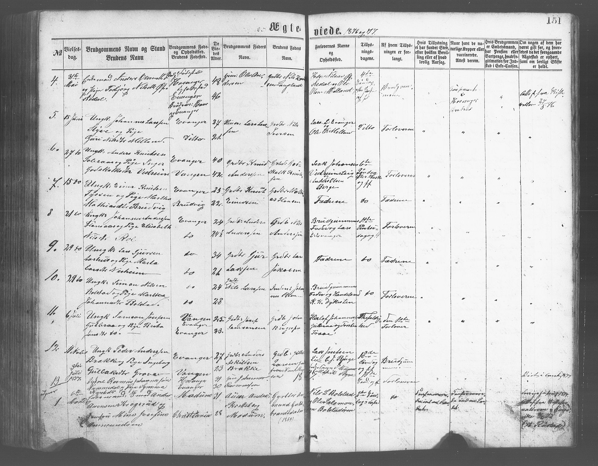 Evanger sokneprestembete, SAB/A-99924: Parish register (copy) no. A 2, 1863-1879, p. 151