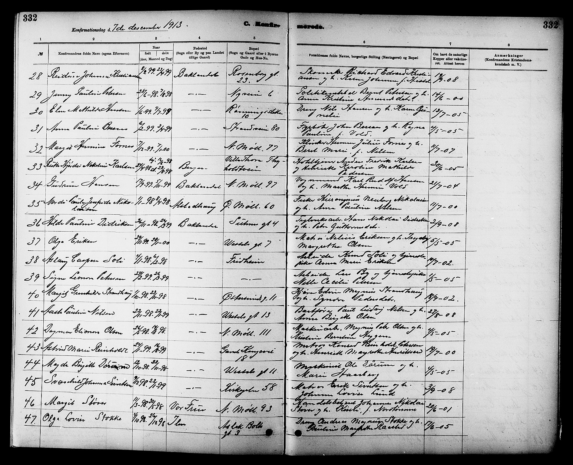 Ministerialprotokoller, klokkerbøker og fødselsregistre - Sør-Trøndelag, AV/SAT-A-1456/605/L0254: Parish register (copy) no. 605C01, 1908-1916, p. 332