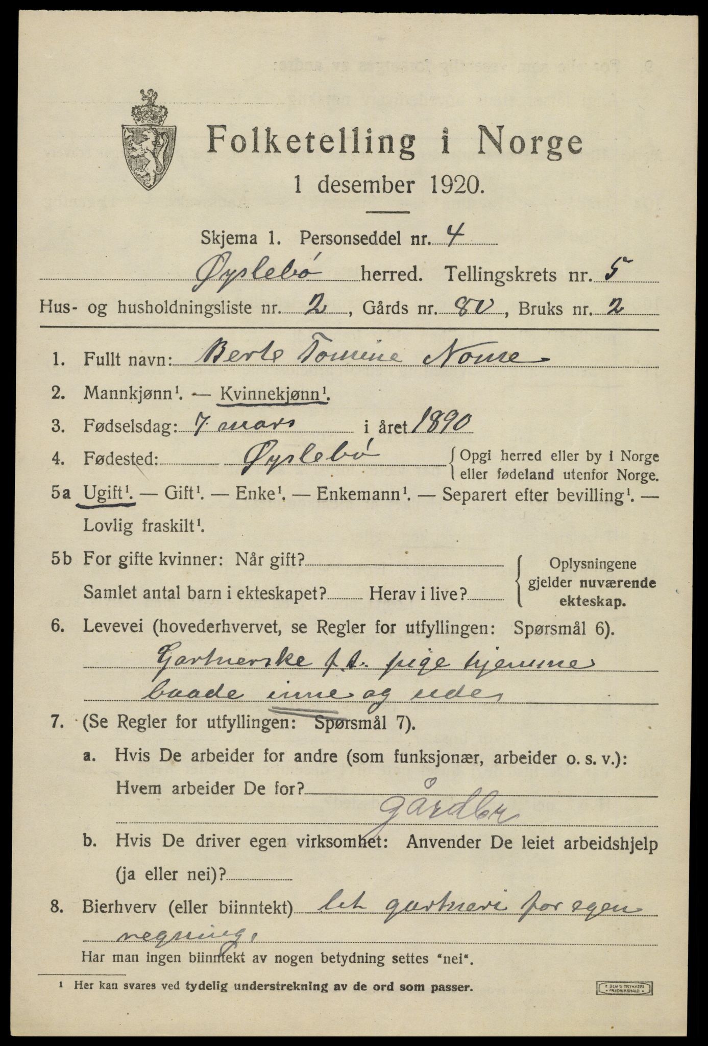 SAK, 1920 census for Øyslebø, 1920, p. 1302