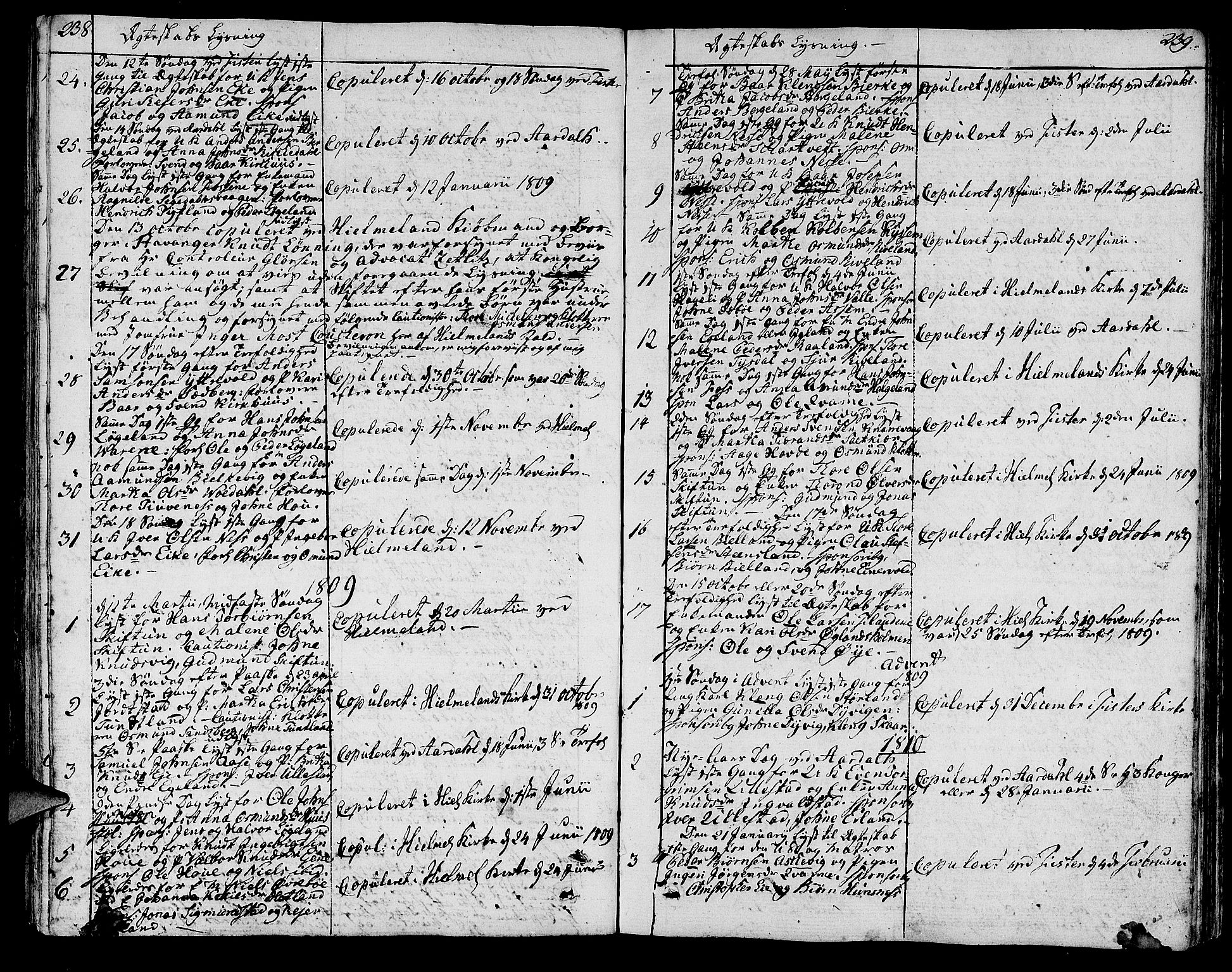 Hjelmeland sokneprestkontor, SAST/A-101843/01/IV/L0002: Parish register (official) no. A 2, 1799-1816, p. 238-239