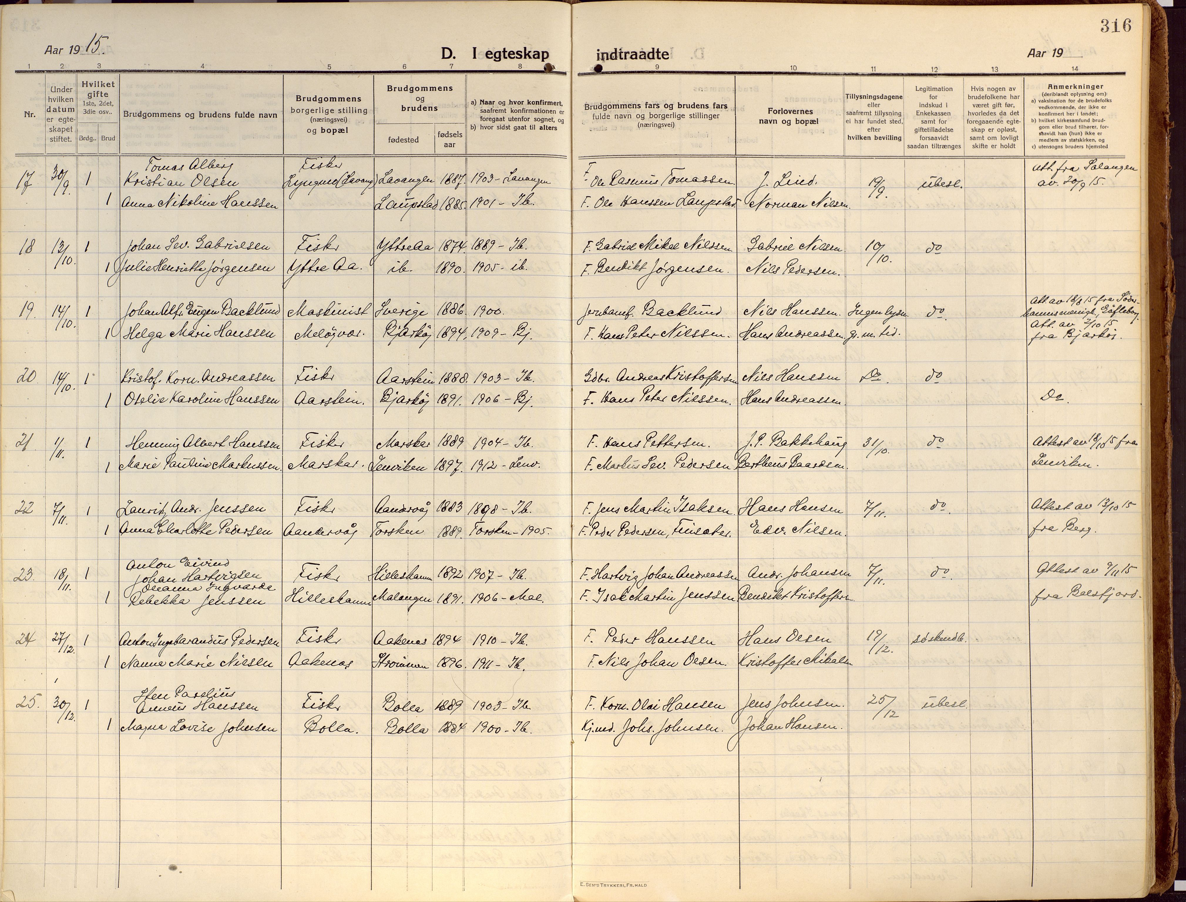 Ibestad sokneprestembete, SATØ/S-0077/H/Ha/Haa/L0018kirke: Parish register (official) no. 18, 1915-1929, p. 316