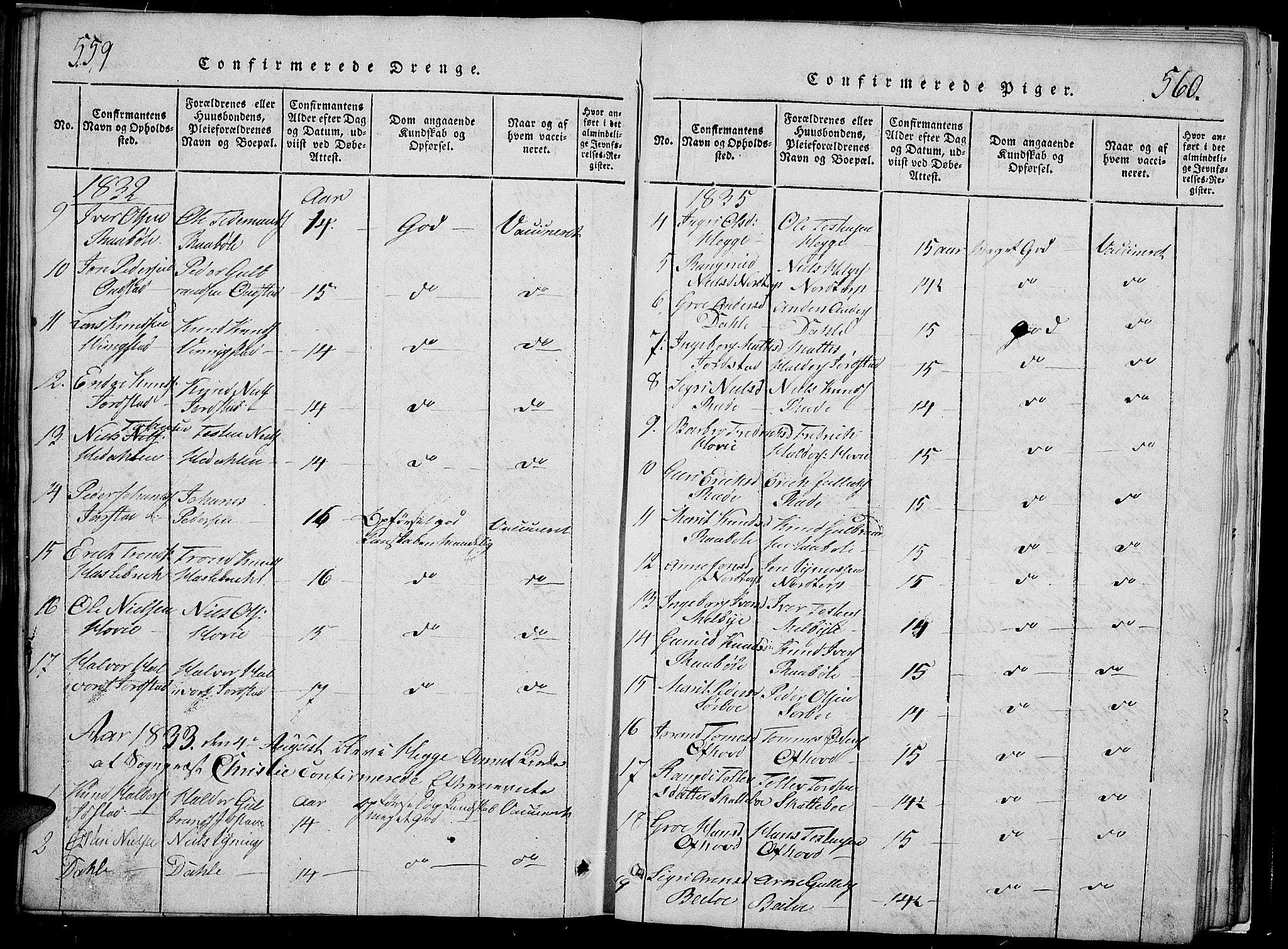 Slidre prestekontor, SAH/PREST-134/H/Ha/Hab/L0002: Parish register (copy) no. 2, 1814-1839, p. 559-560