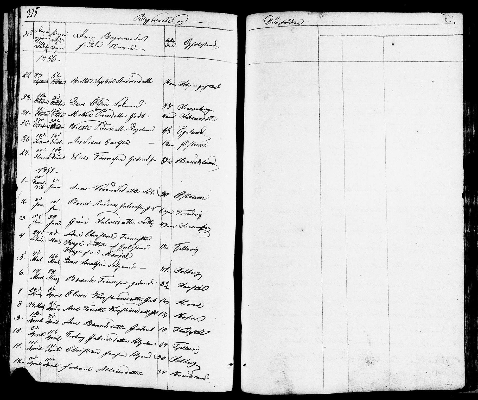 Lund sokneprestkontor, AV/SAST-A-101809/S07/L0003: Parish register (copy) no. B 3, 1848-1885, p. 325