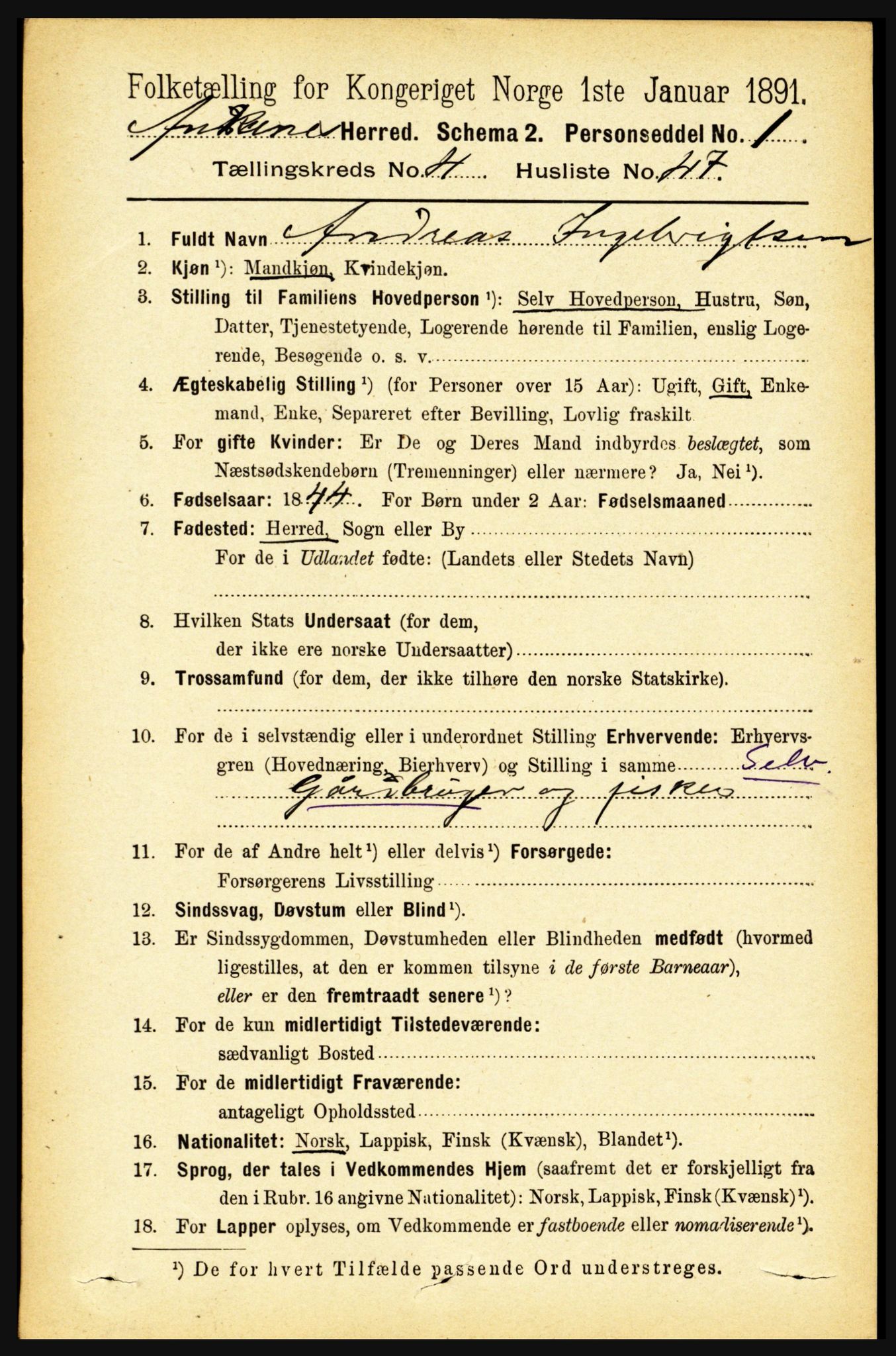 RA, 1891 census for 1855 Ankenes, 1891, p. 2625