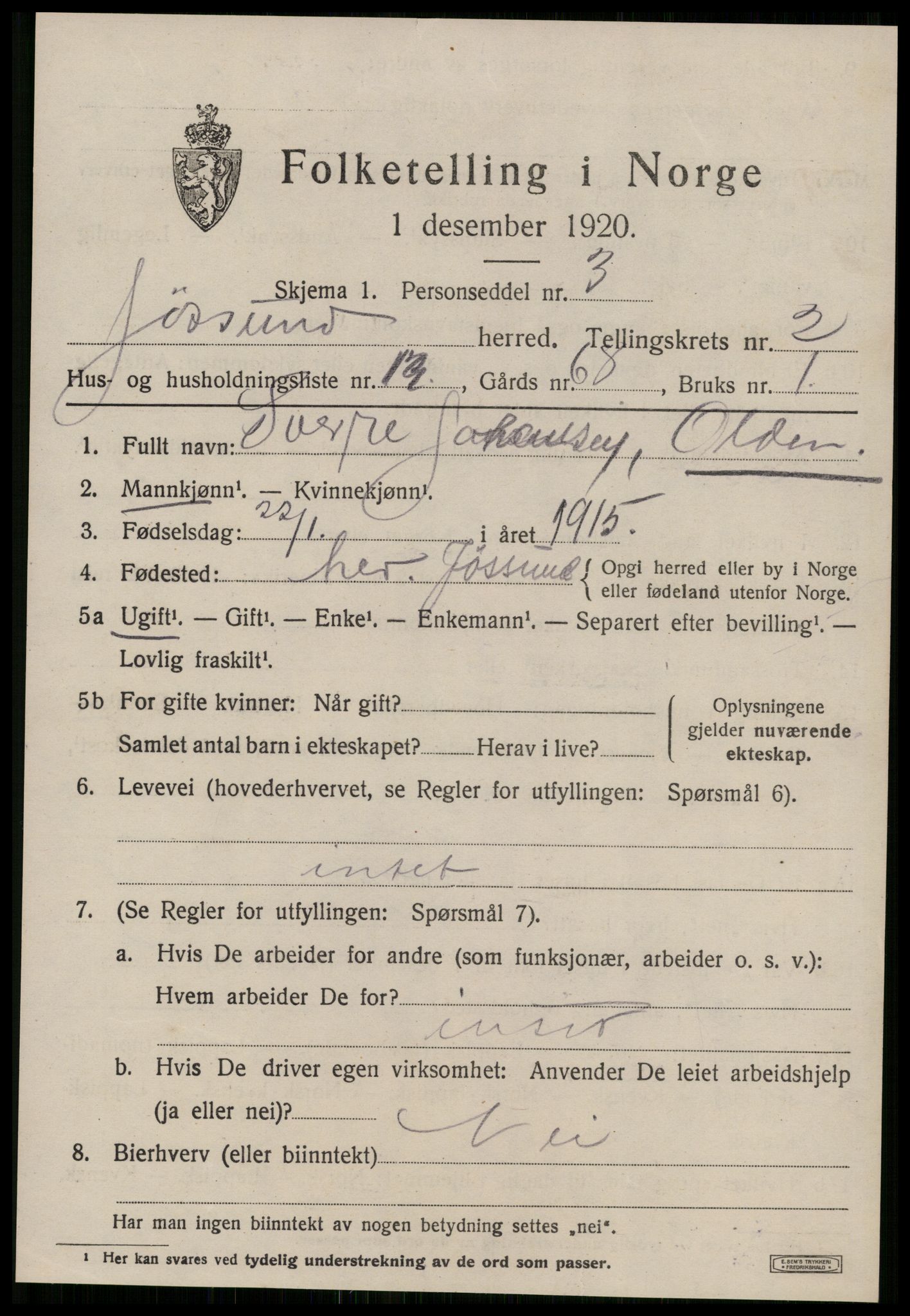 SAT, 1920 census for Jøssund, 1920, p. 1336