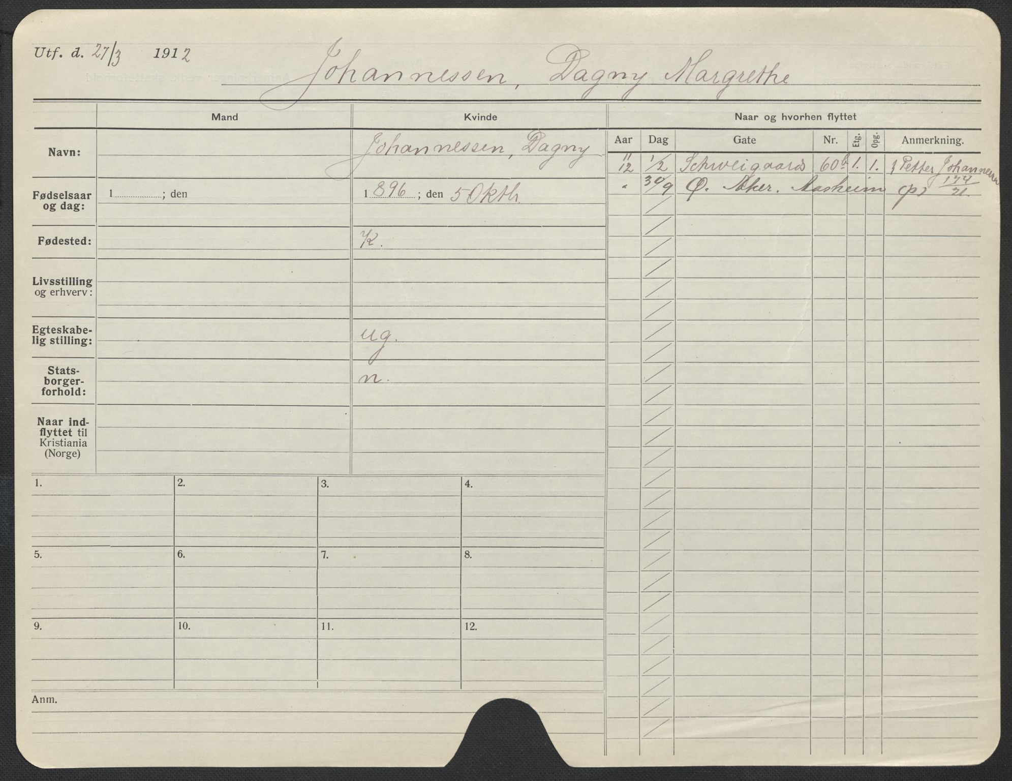 Oslo folkeregister, Registerkort, AV/SAO-A-11715/F/Fa/Fac/L0017: Kvinner, 1906-1914, p. 702a