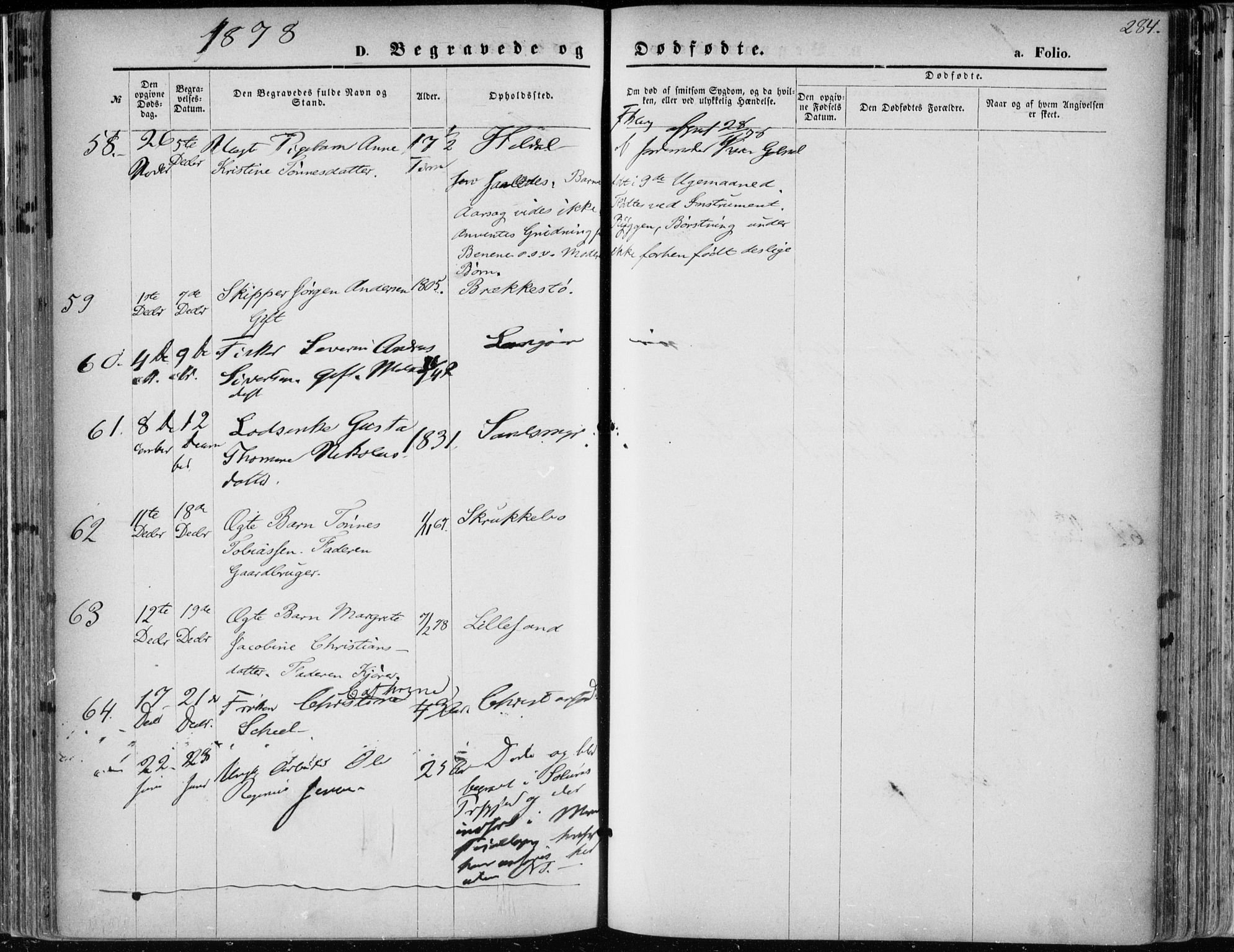 Vestre Moland sokneprestkontor, AV/SAK-1111-0046/F/Fa/Fab/L0008: Parish register (official) no. A 8, 1873-1883, p. 284