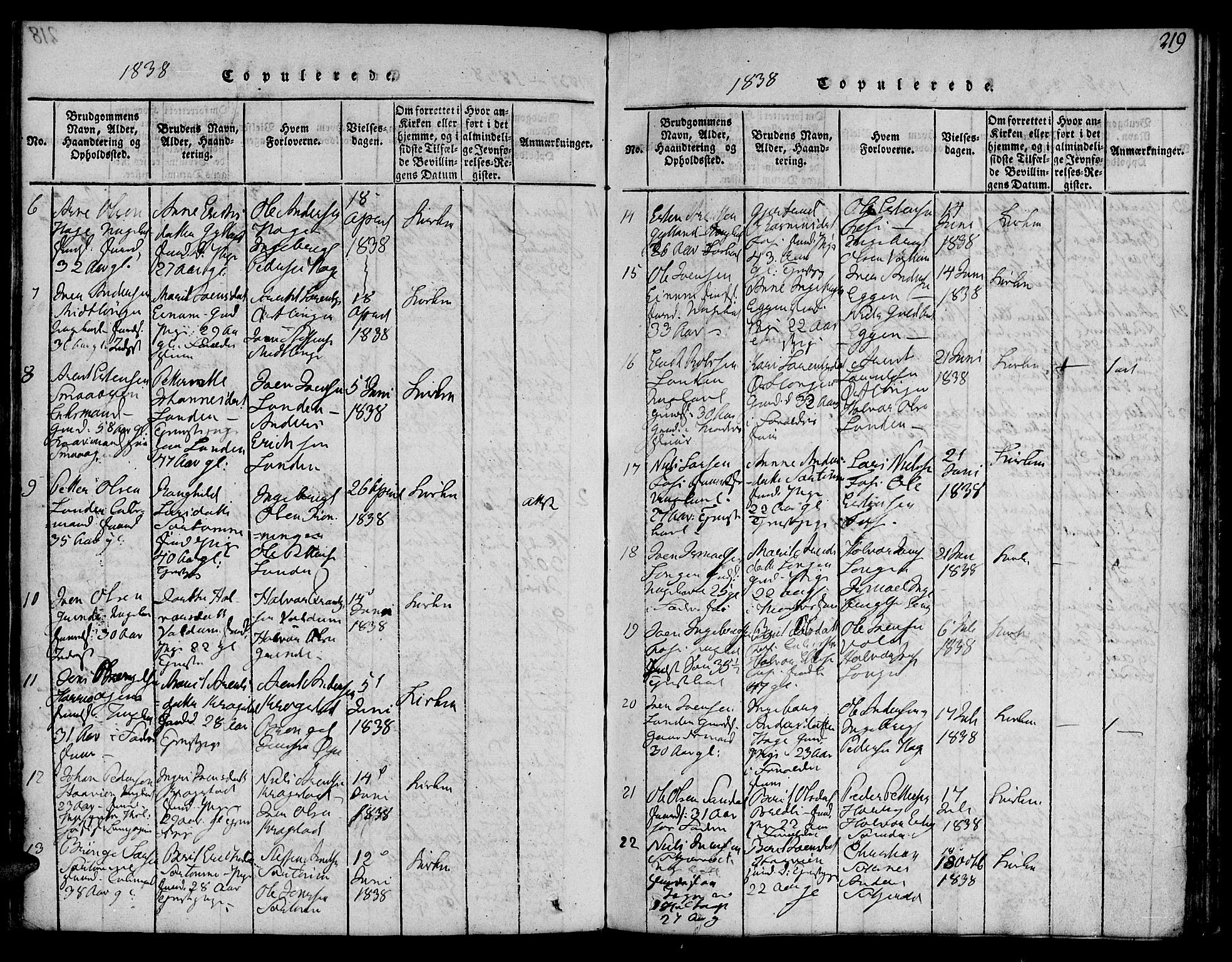 Ministerialprotokoller, klokkerbøker og fødselsregistre - Sør-Trøndelag, AV/SAT-A-1456/692/L1102: Parish register (official) no. 692A02, 1816-1842, p. 219