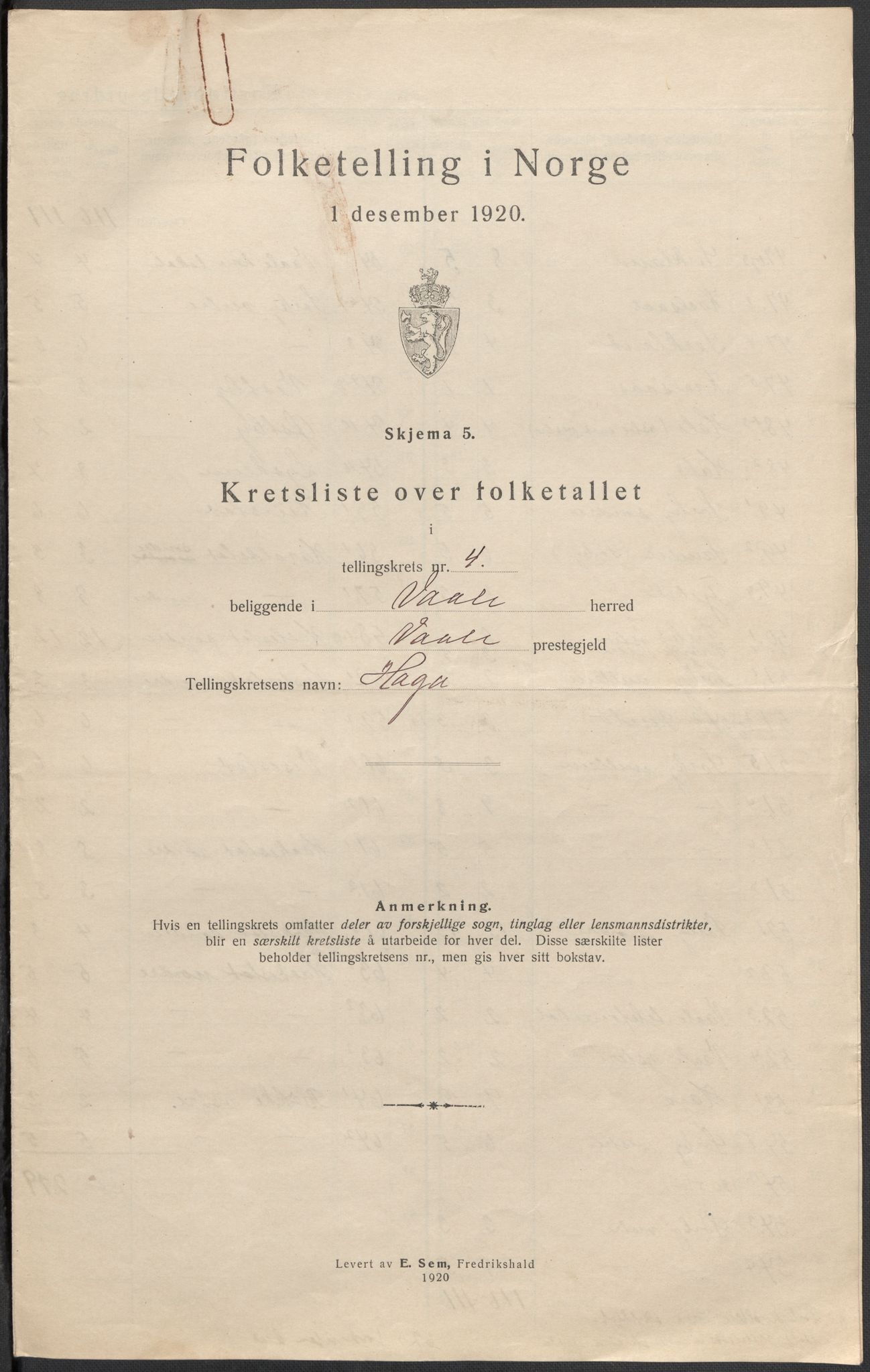 SAKO, 1920 census for Våle, 1920, p. 17