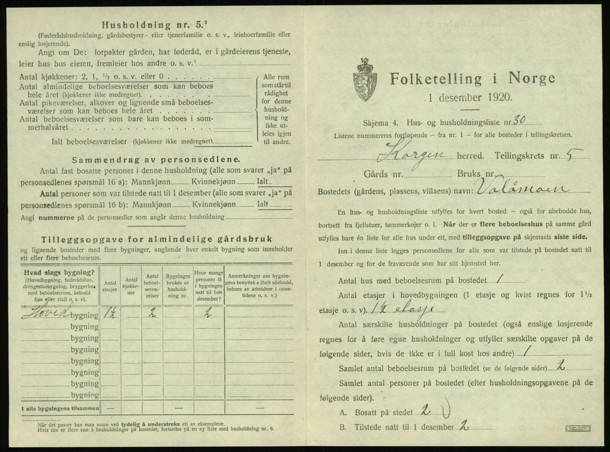 SAT, 1920 census for Korgen, 1920, p. 356