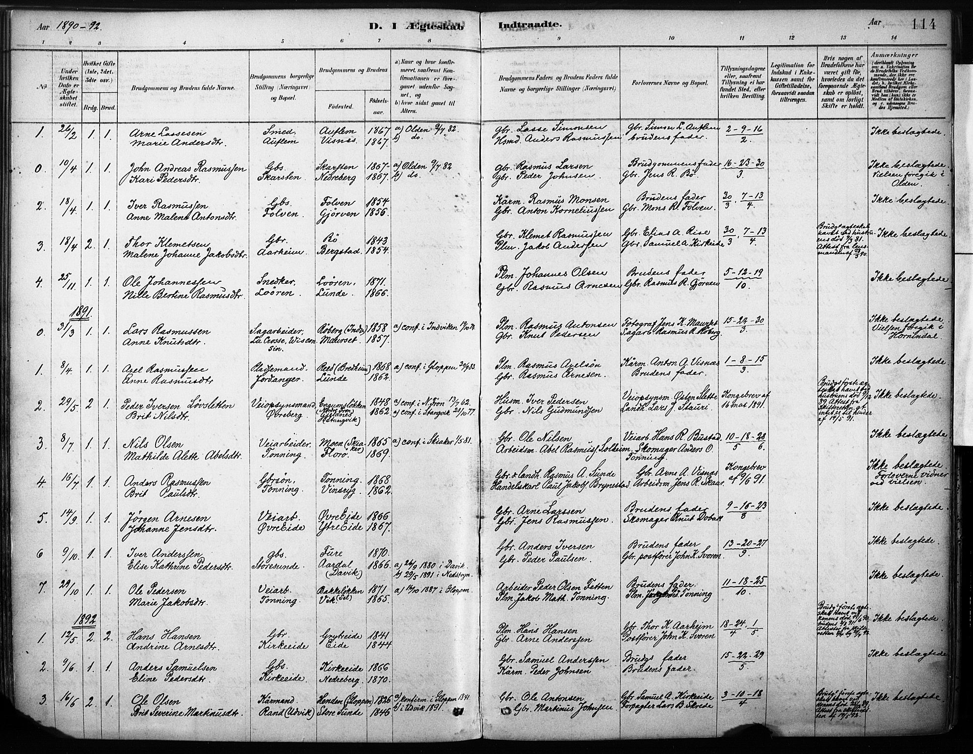 Stryn Sokneprestembete, AV/SAB-A-82501: Parish register (official) no. B 1, 1878-1907, p. 114