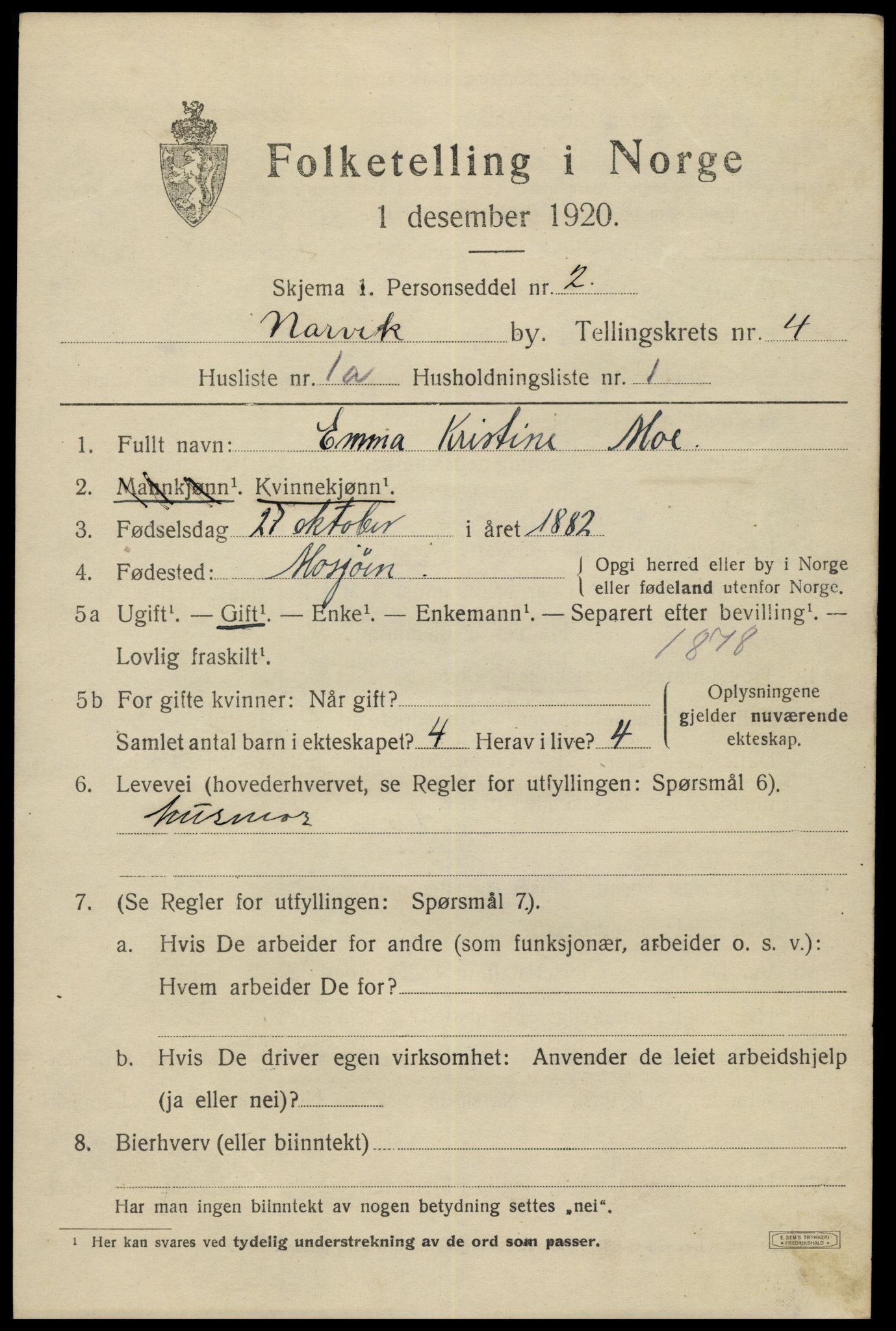 SAT, 1920 census for Narvik, 1920, p. 14262