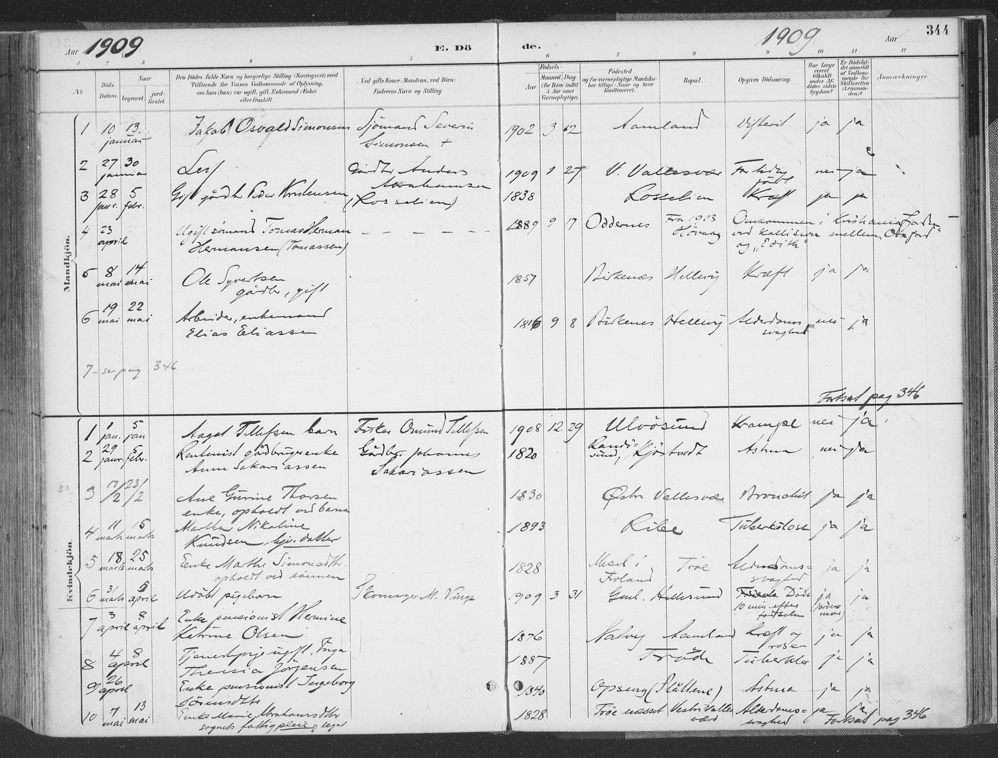 Høvåg sokneprestkontor, AV/SAK-1111-0025/F/Fa/L0006: Parish register (official) no. A 6, 1894-1923, p. 344