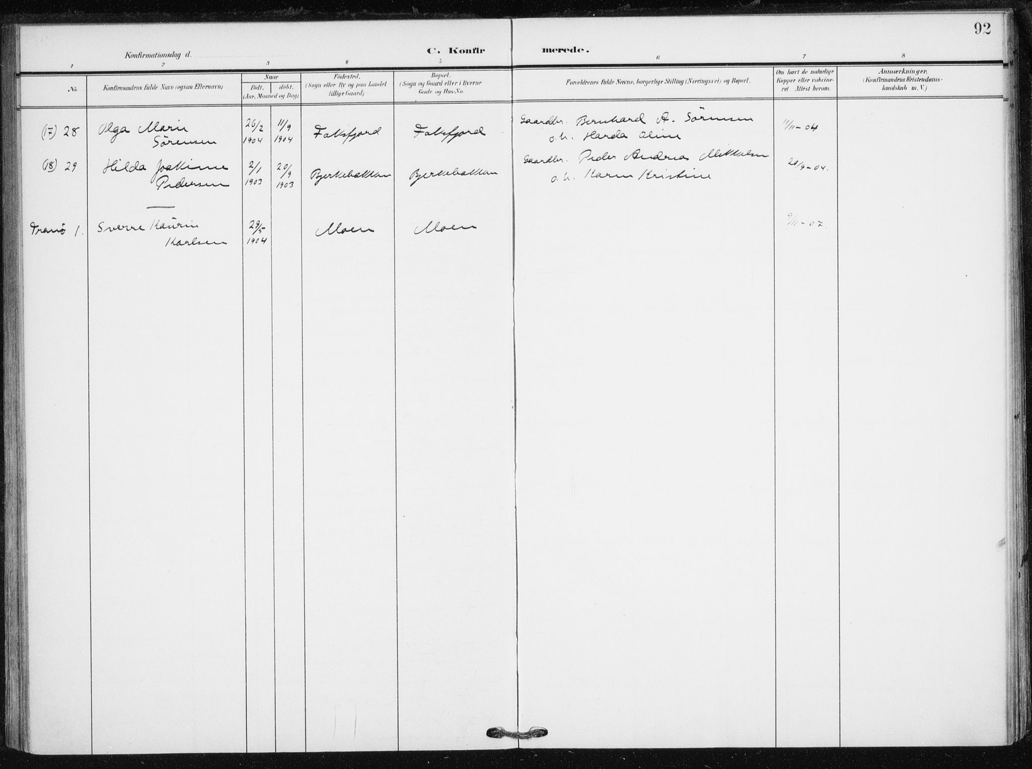 Tranøy sokneprestkontor, AV/SATØ-S-1313/I/Ia/Iaa/L0013kirke: Parish register (official) no. 13, 1905-1922, p. 92