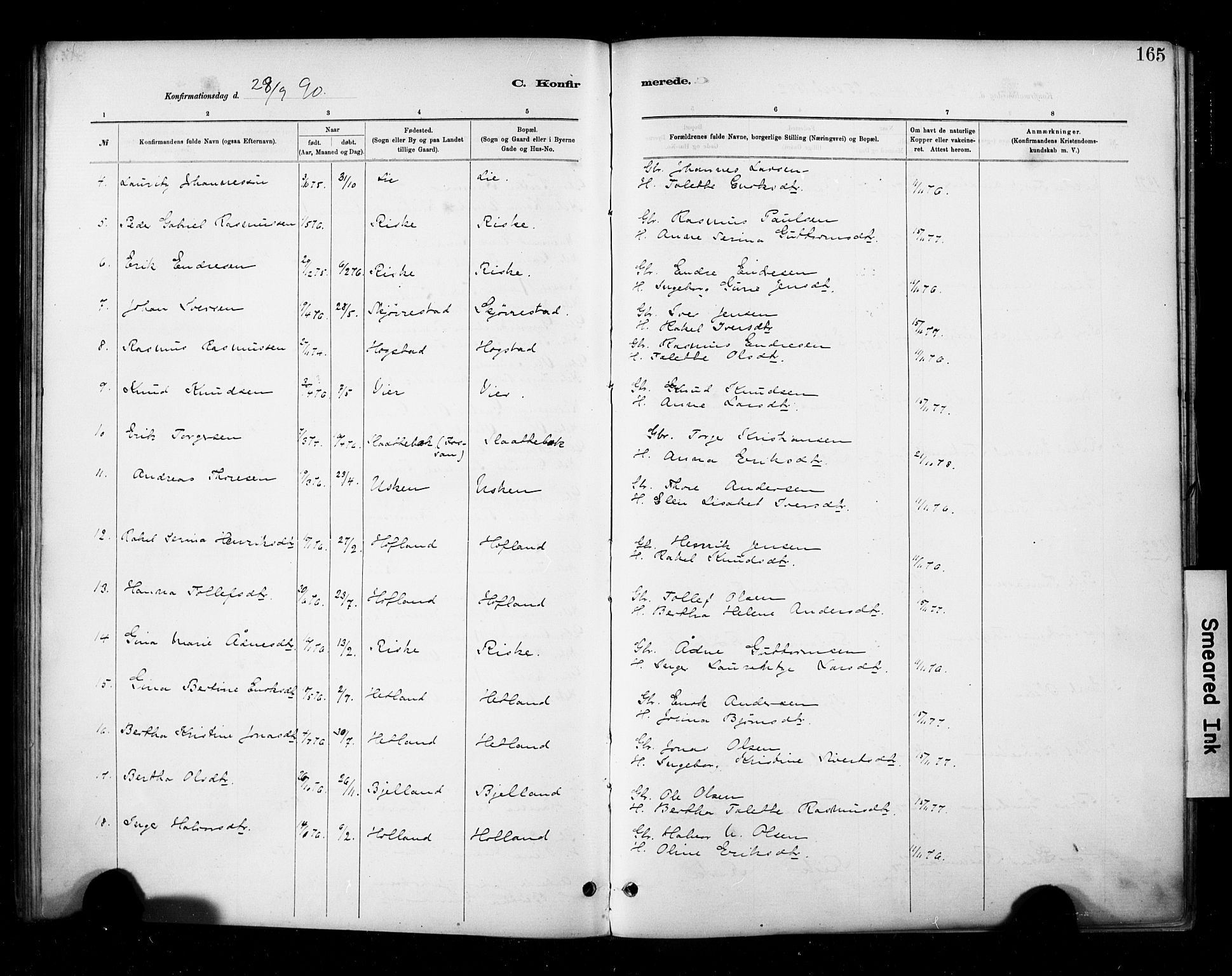 Hetland sokneprestkontor, SAST/A-101826/30/30BA/L0010: Parish register (official) no. A 10, 1882-1925, p. 165