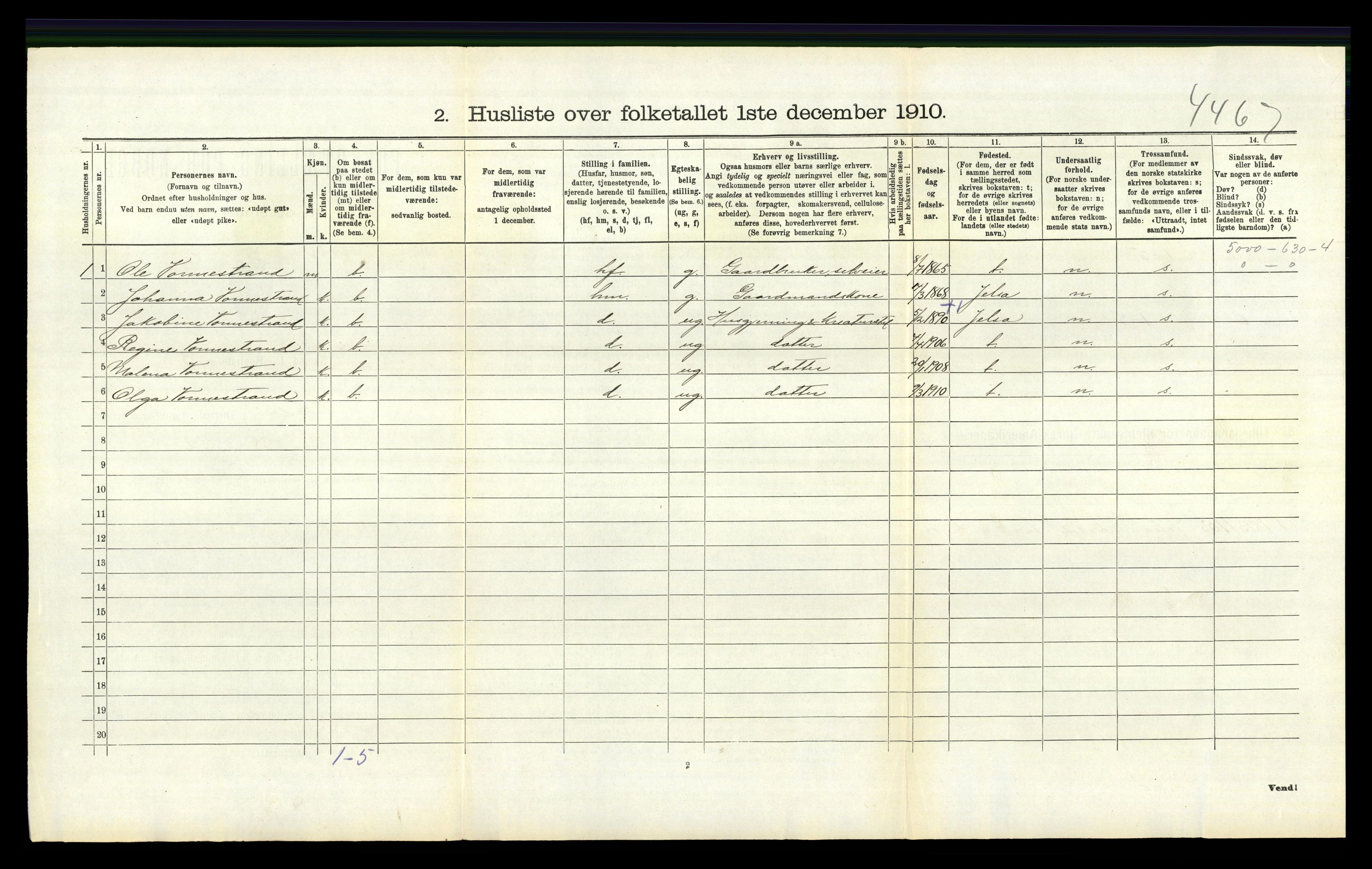 RA, 1910 census for Vikedal, 1910, p. 418
