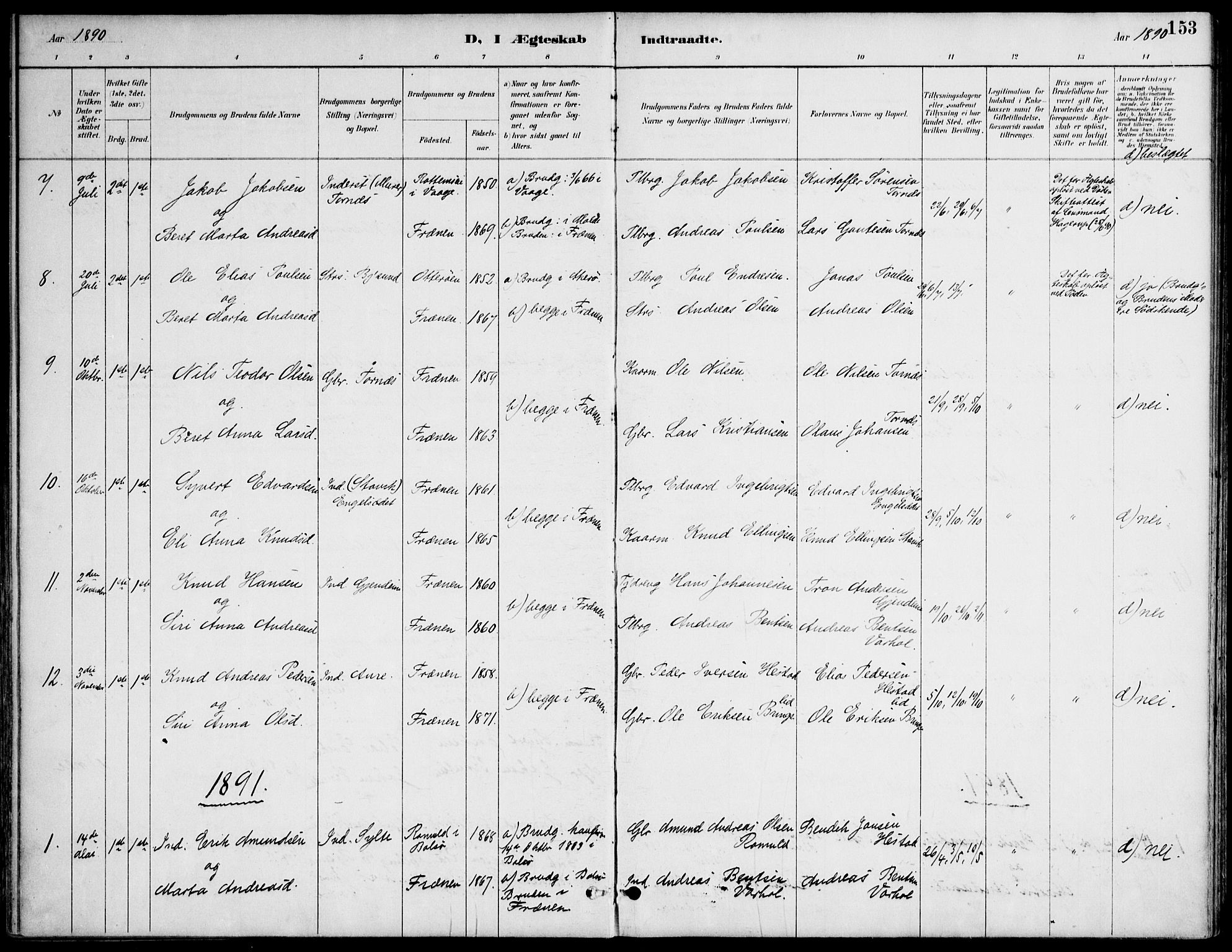 Ministerialprotokoller, klokkerbøker og fødselsregistre - Møre og Romsdal, AV/SAT-A-1454/565/L0750: Parish register (official) no. 565A04, 1887-1905, p. 153