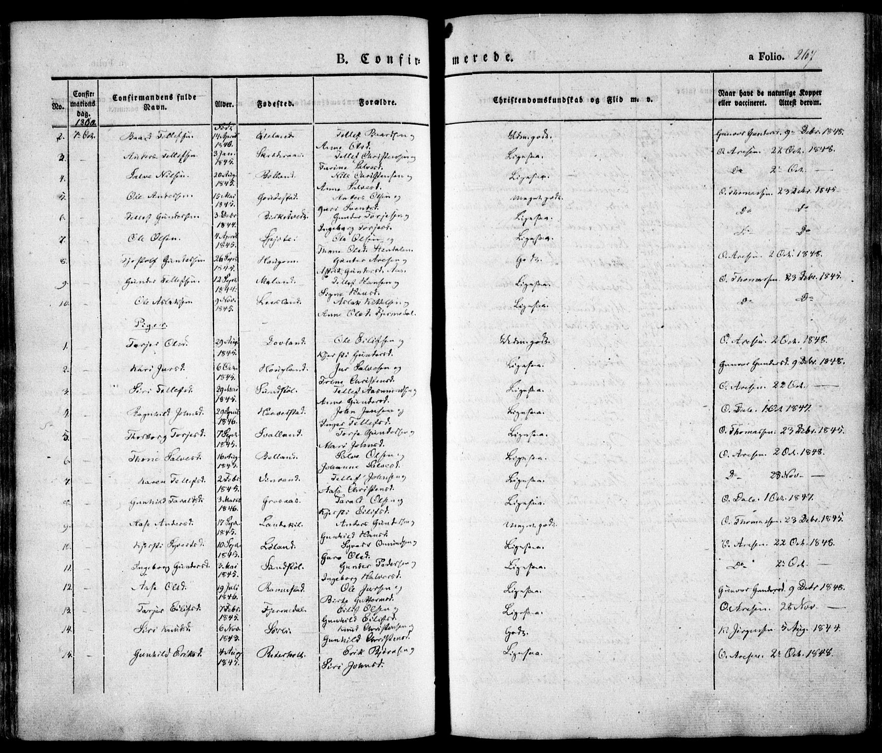 Evje sokneprestkontor, AV/SAK-1111-0008/F/Fa/Faa/L0005: Parish register (official) no. A 5, 1843-1865, p. 267