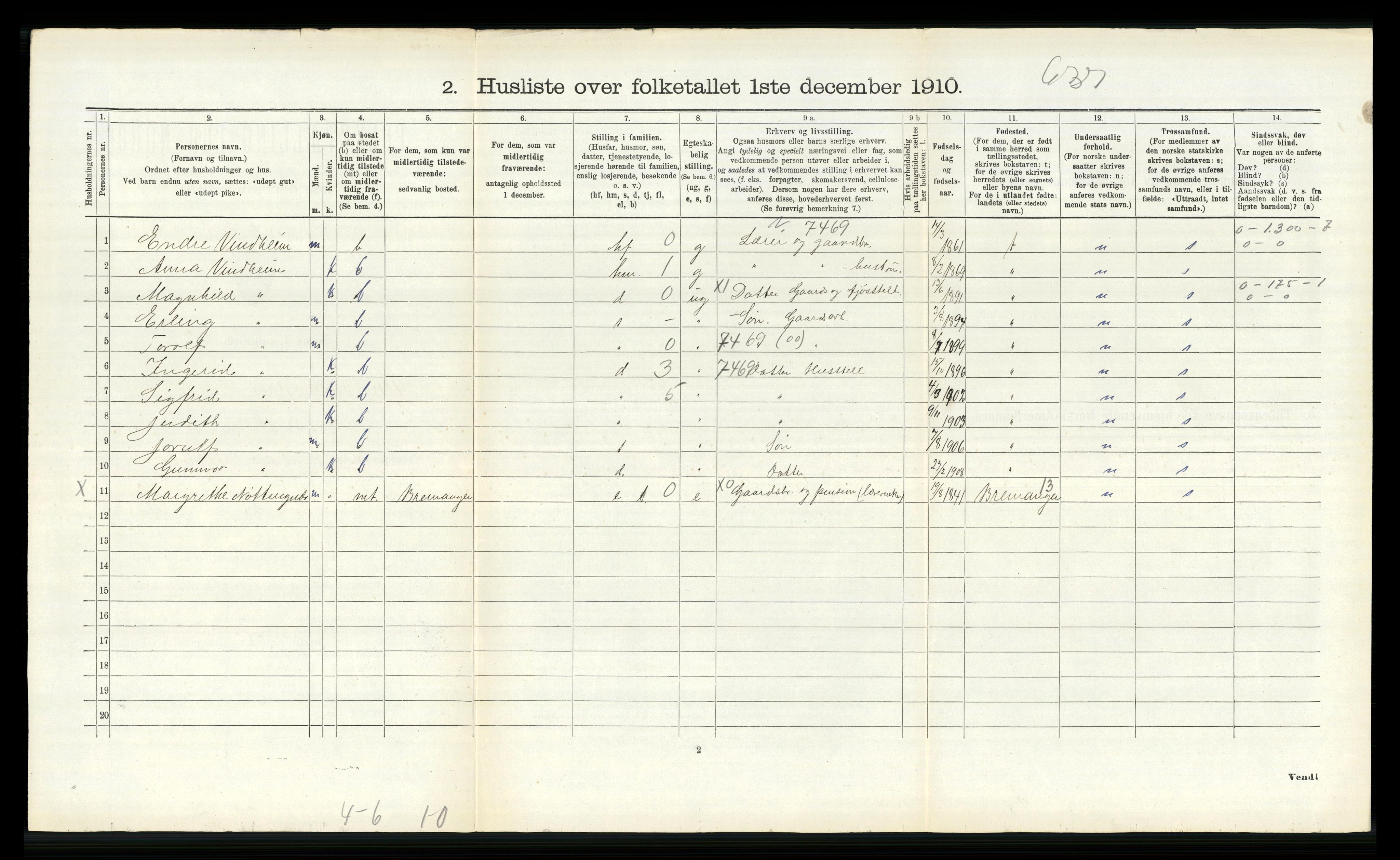 RA, 1910 census for Ytre Holmedal, 1910, p. 269