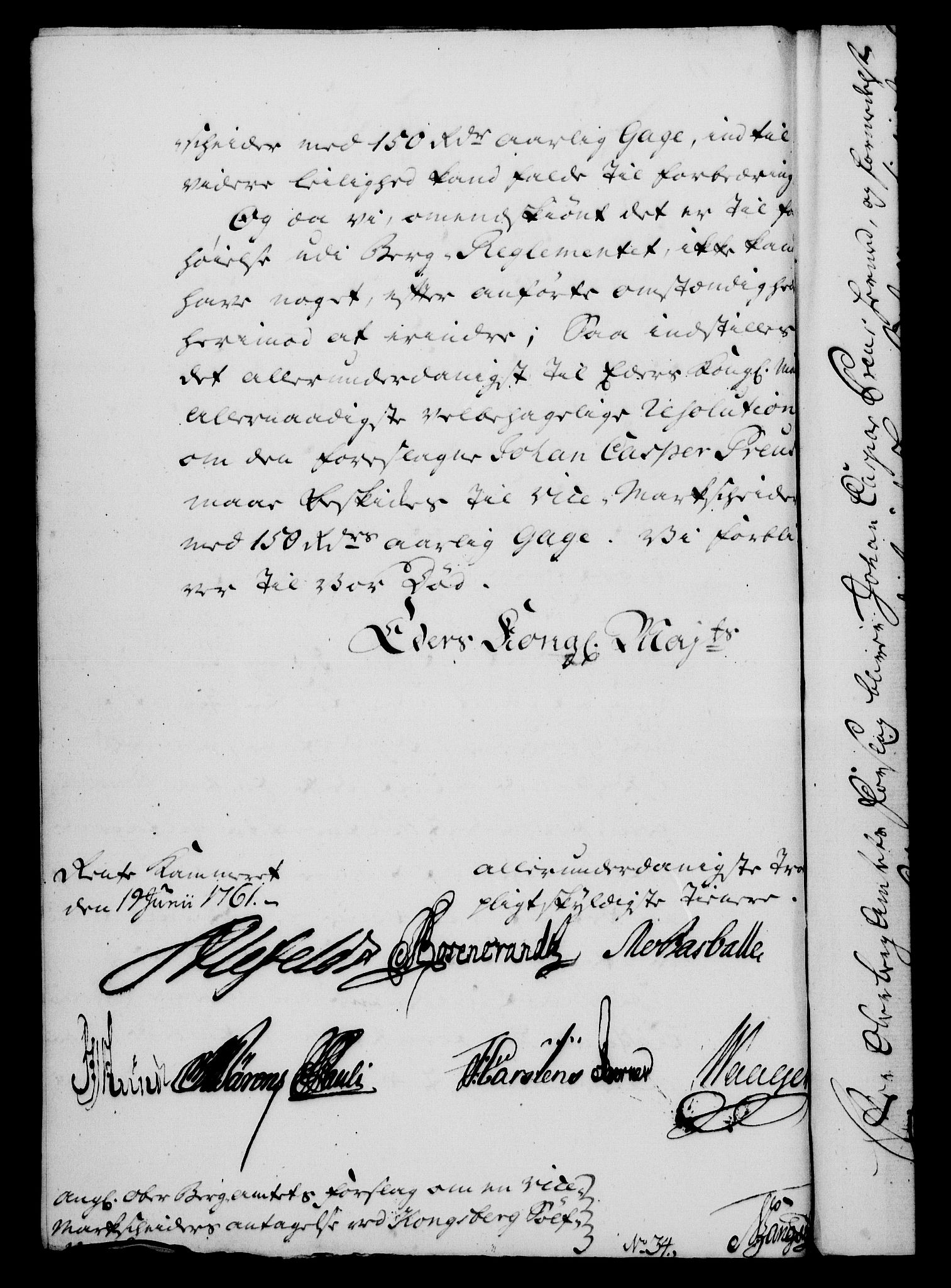 Rentekammeret, Kammerkanselliet, RA/EA-3111/G/Gf/Gfa/L0043: Norsk relasjons- og resolusjonsprotokoll (merket RK 52.43), 1761, p. 284