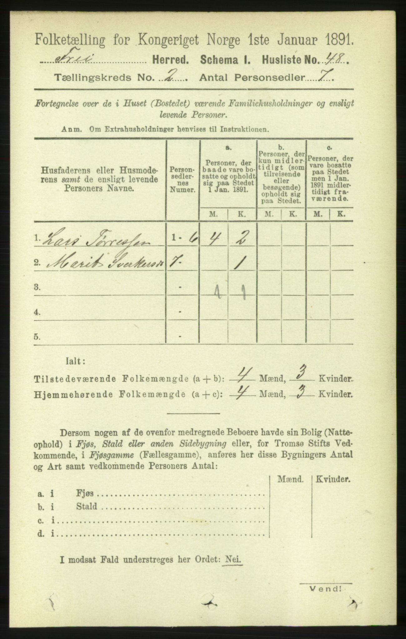 RA, 1891 census for 1556 Frei, 1891, p. 720