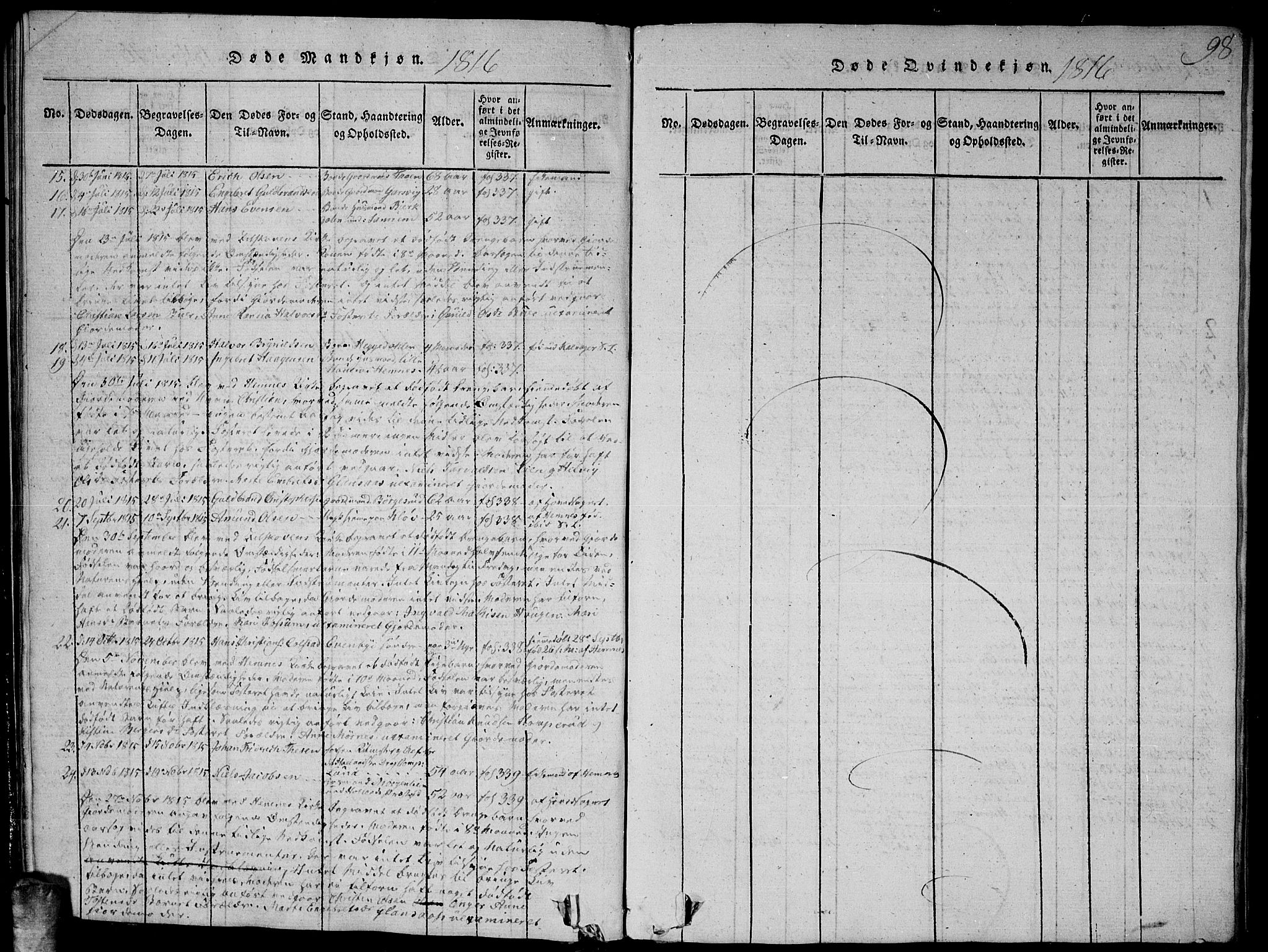 Høland prestekontor Kirkebøker, AV/SAO-A-10346a/G/Ga/L0001: Parish register (copy) no. I 1, 1814-1827, p. 98