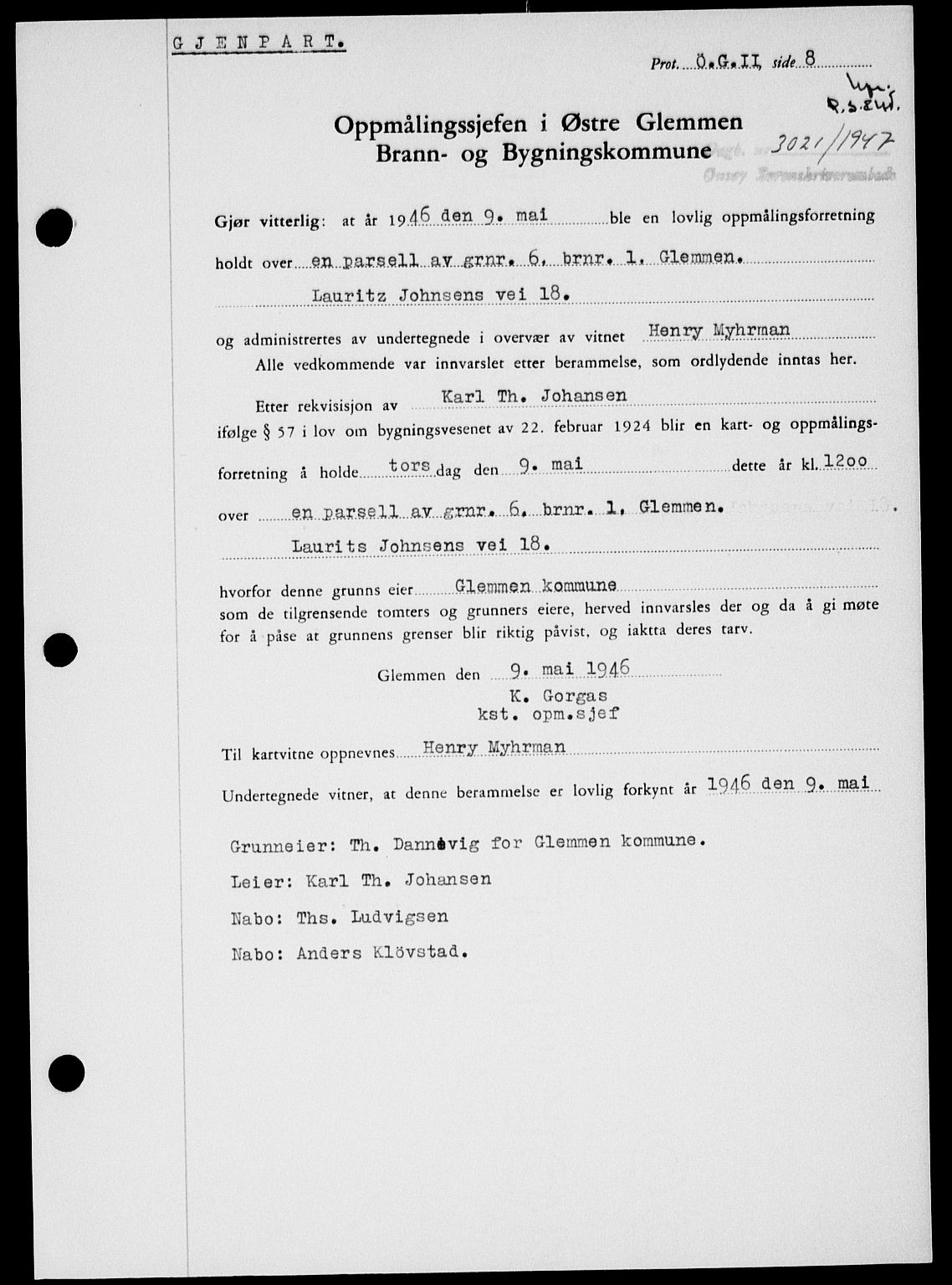 Onsøy sorenskriveri, SAO/A-10474/G/Ga/Gab/L0021: Mortgage book no. II A-21, 1947-1947, Diary no: : 3021/1947