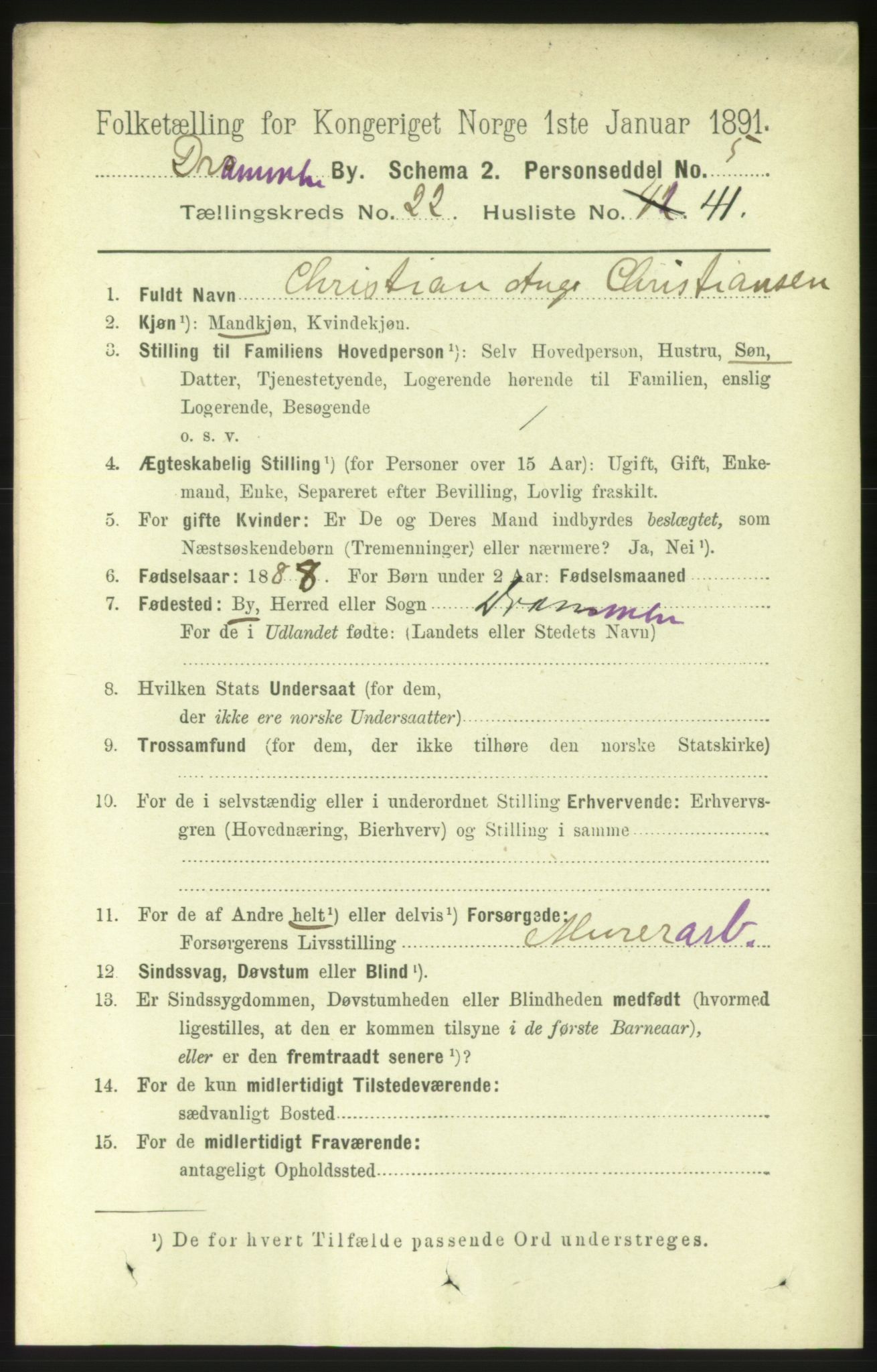 RA, 1891 census for 0602 Drammen, 1891, p. 14044