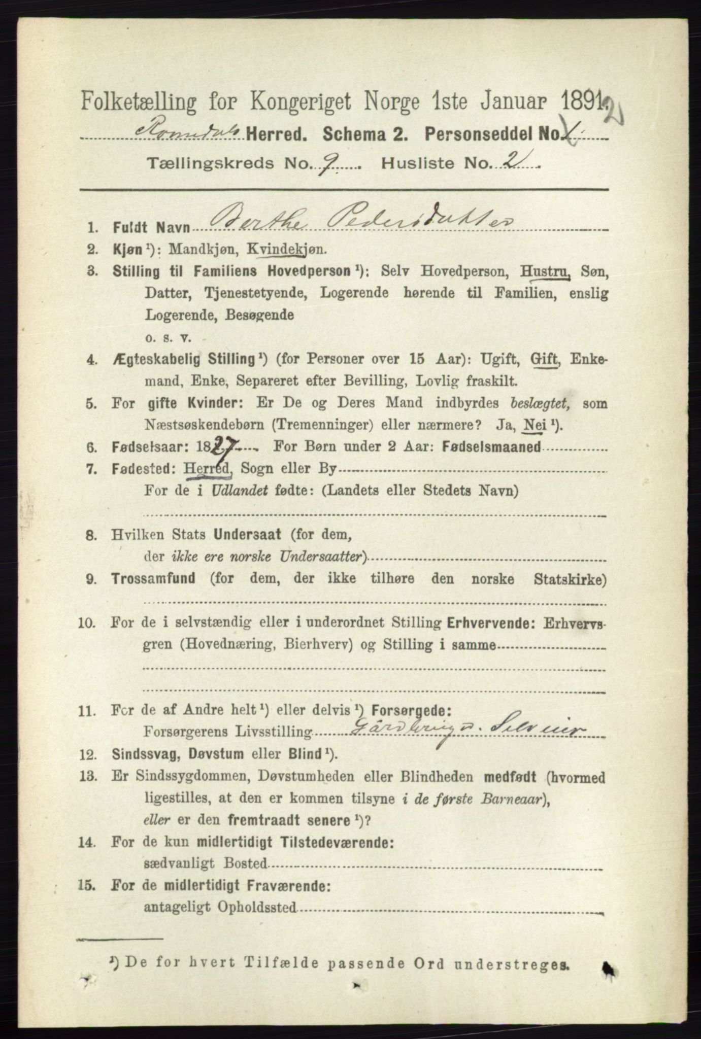 RA, 1891 census for 0416 Romedal, 1891, p. 4324