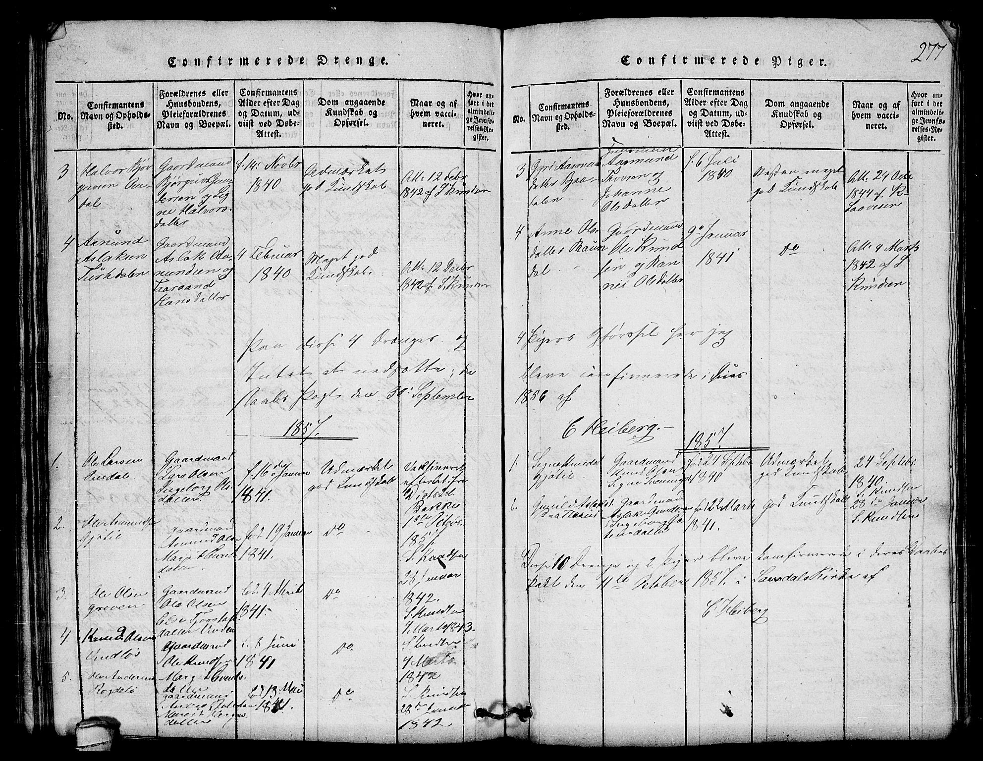 Lårdal kirkebøker, SAKO/A-284/G/Gb/L0001: Parish register (copy) no. II 1, 1815-1865, p. 277