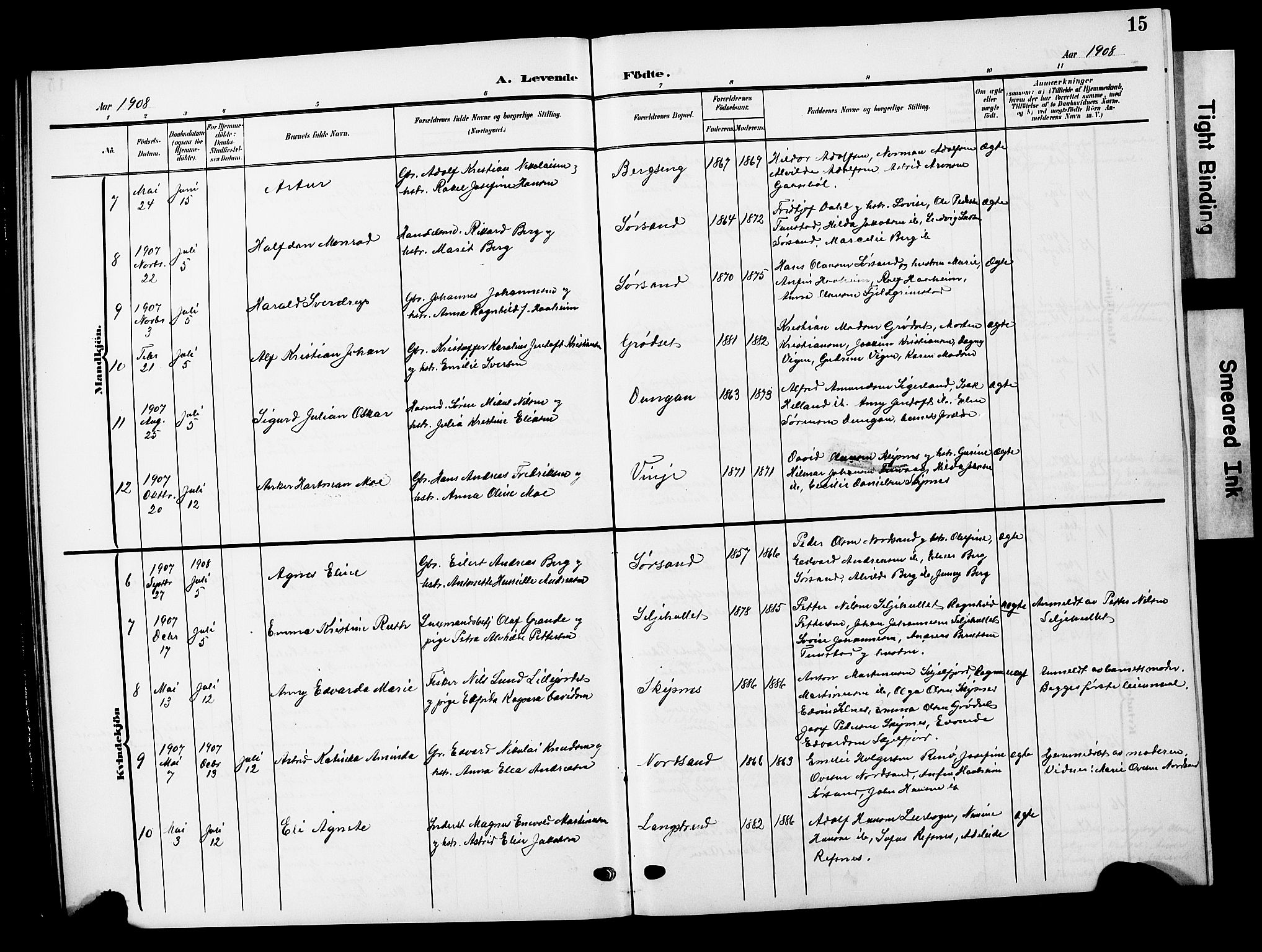 Ministerialprotokoller, klokkerbøker og fødselsregistre - Nordland, AV/SAT-A-1459/893/L1350: Parish register (copy) no. 893C05, 1906-1927, p. 15