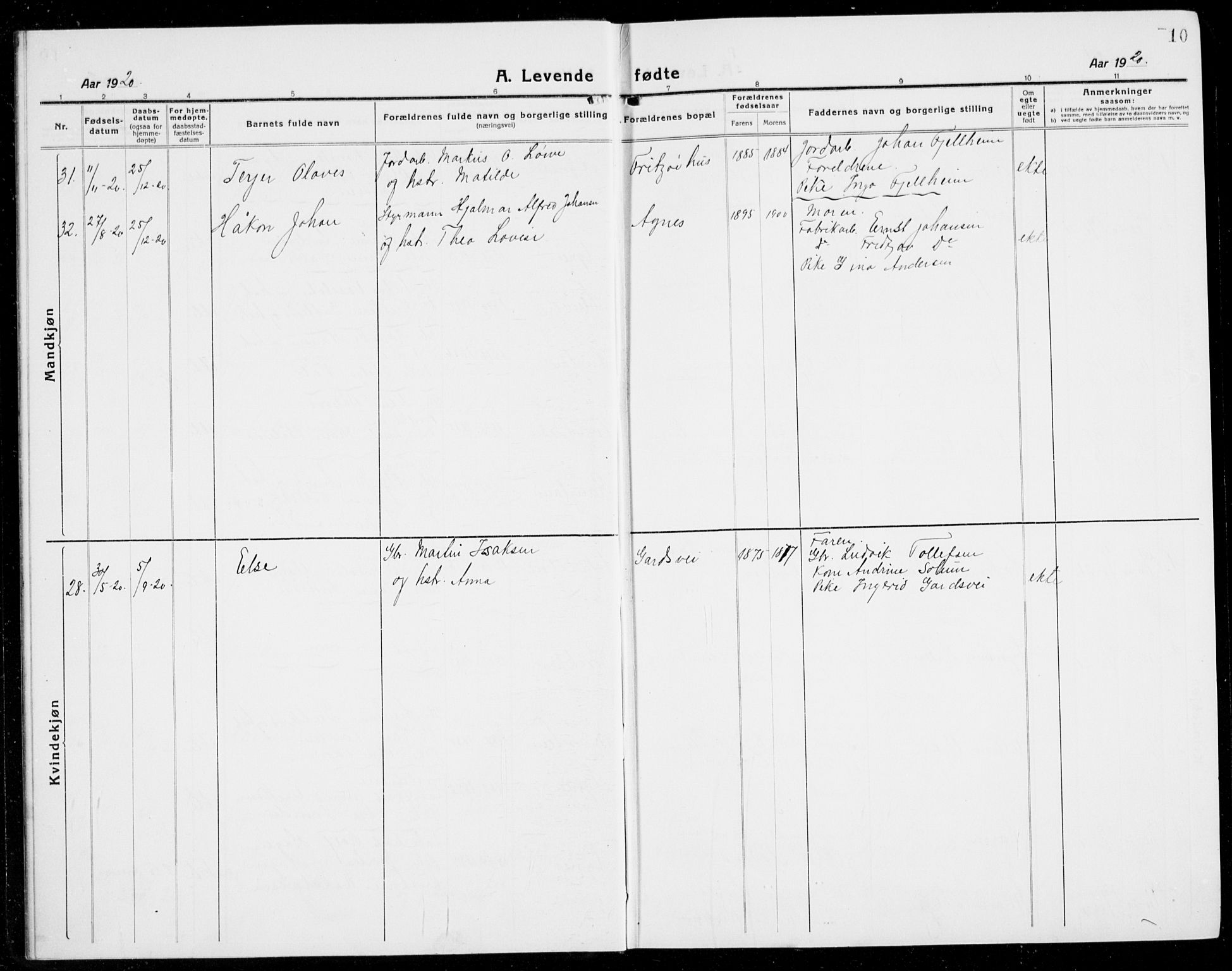 Brunlanes kirkebøker, SAKO/A-342/G/Ga/L0005: Parish register (copy) no. I 5, 1918-1941, p. 10