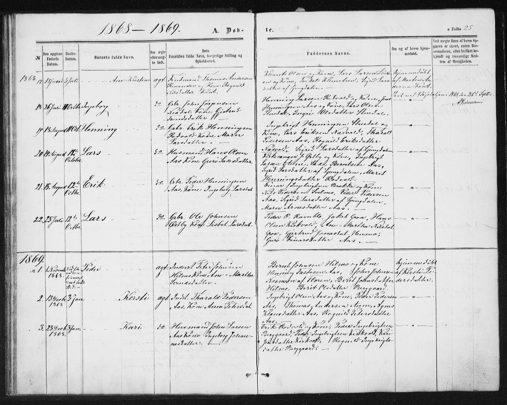 Ministerialprotokoller, klokkerbøker og fødselsregistre - Sør-Trøndelag, SAT/A-1456/698/L1166: Parish register (copy) no. 698C03, 1861-1887, p. 25