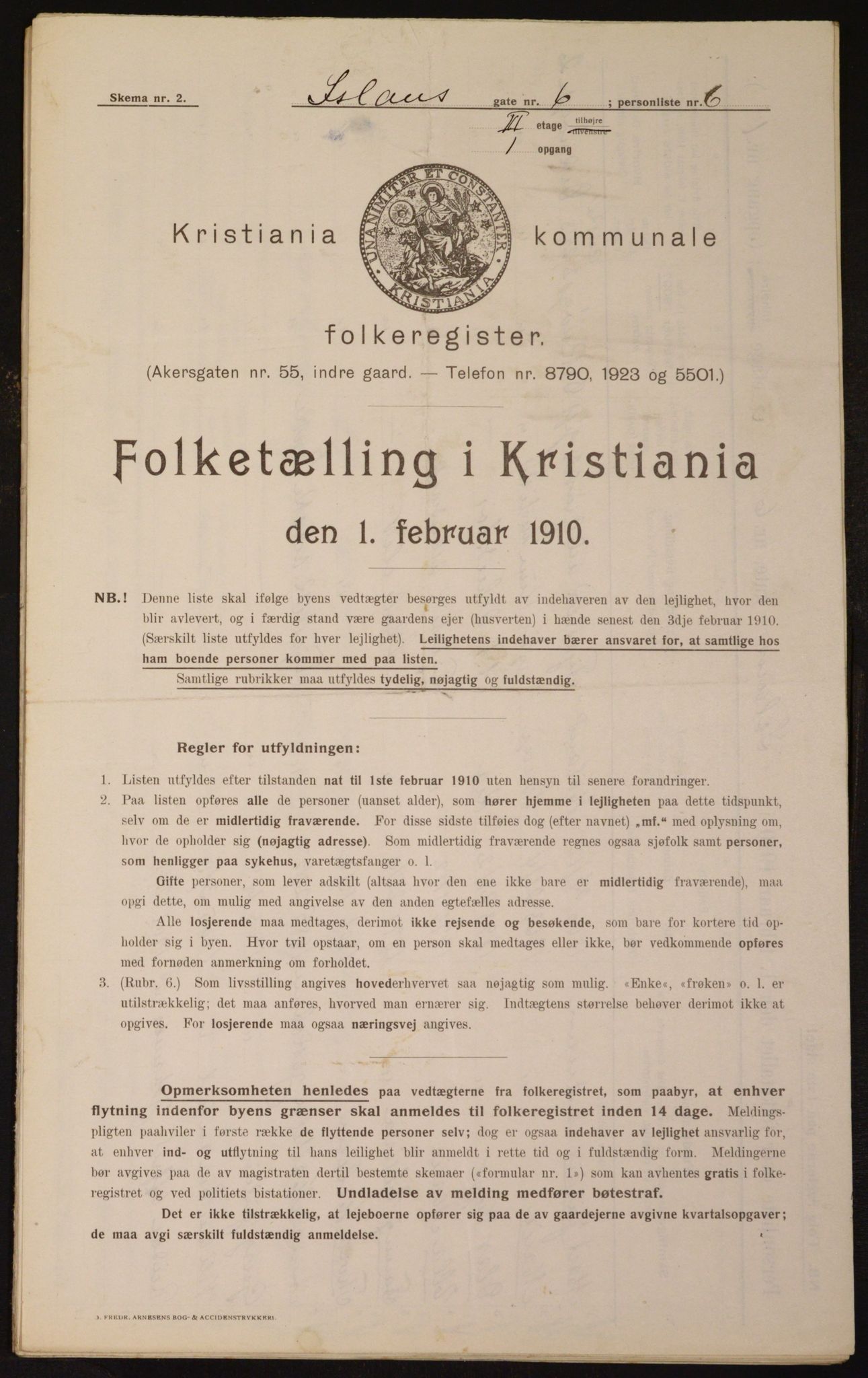 OBA, Municipal Census 1910 for Kristiania, 1910, p. 43415