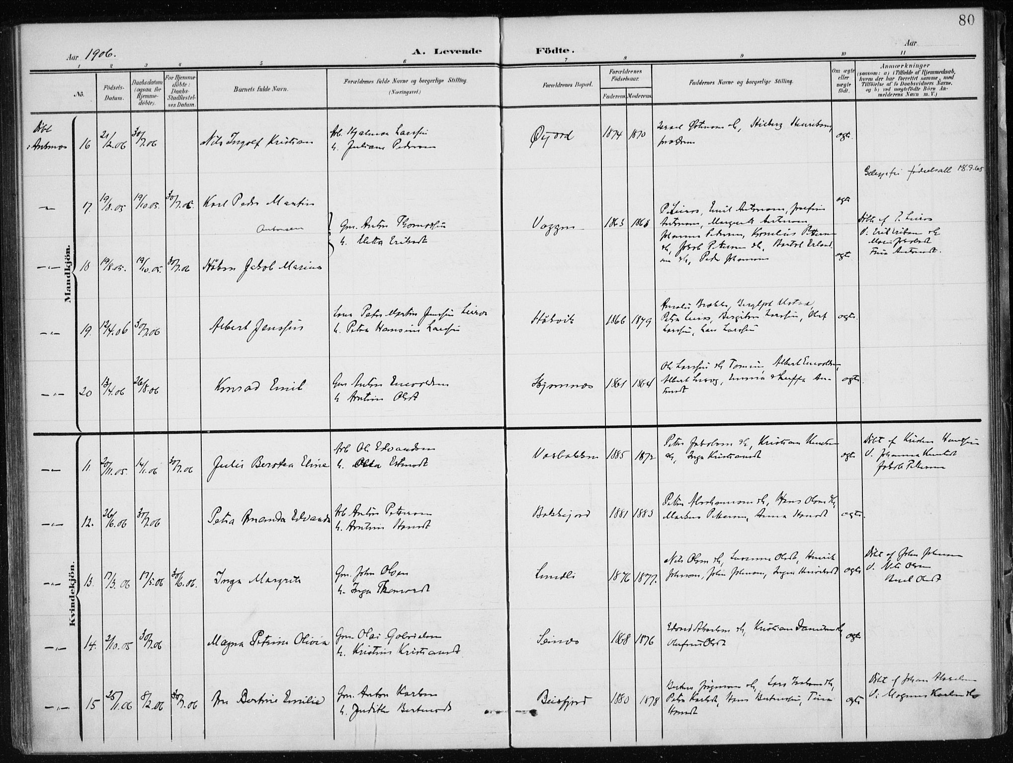 Ministerialprotokoller, klokkerbøker og fødselsregistre - Nordland, AV/SAT-A-1459/866/L0941: Parish register (official) no. 866A04, 1901-1917, p. 80