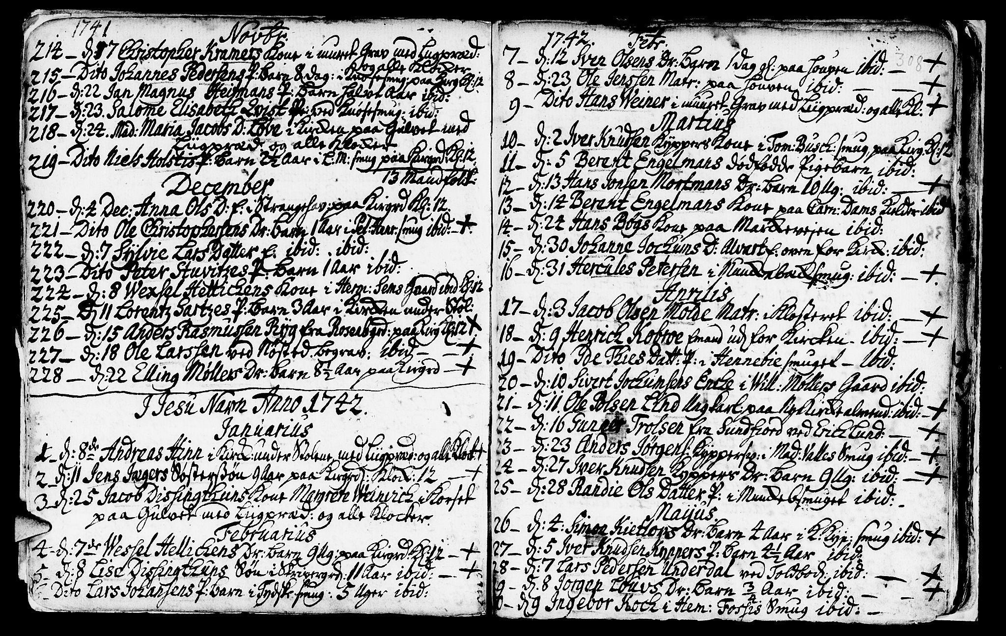 Nykirken Sokneprestembete, SAB/A-77101/H/Haa/L0009: Parish register (official) no. A 9, 1689-1759, p. 308