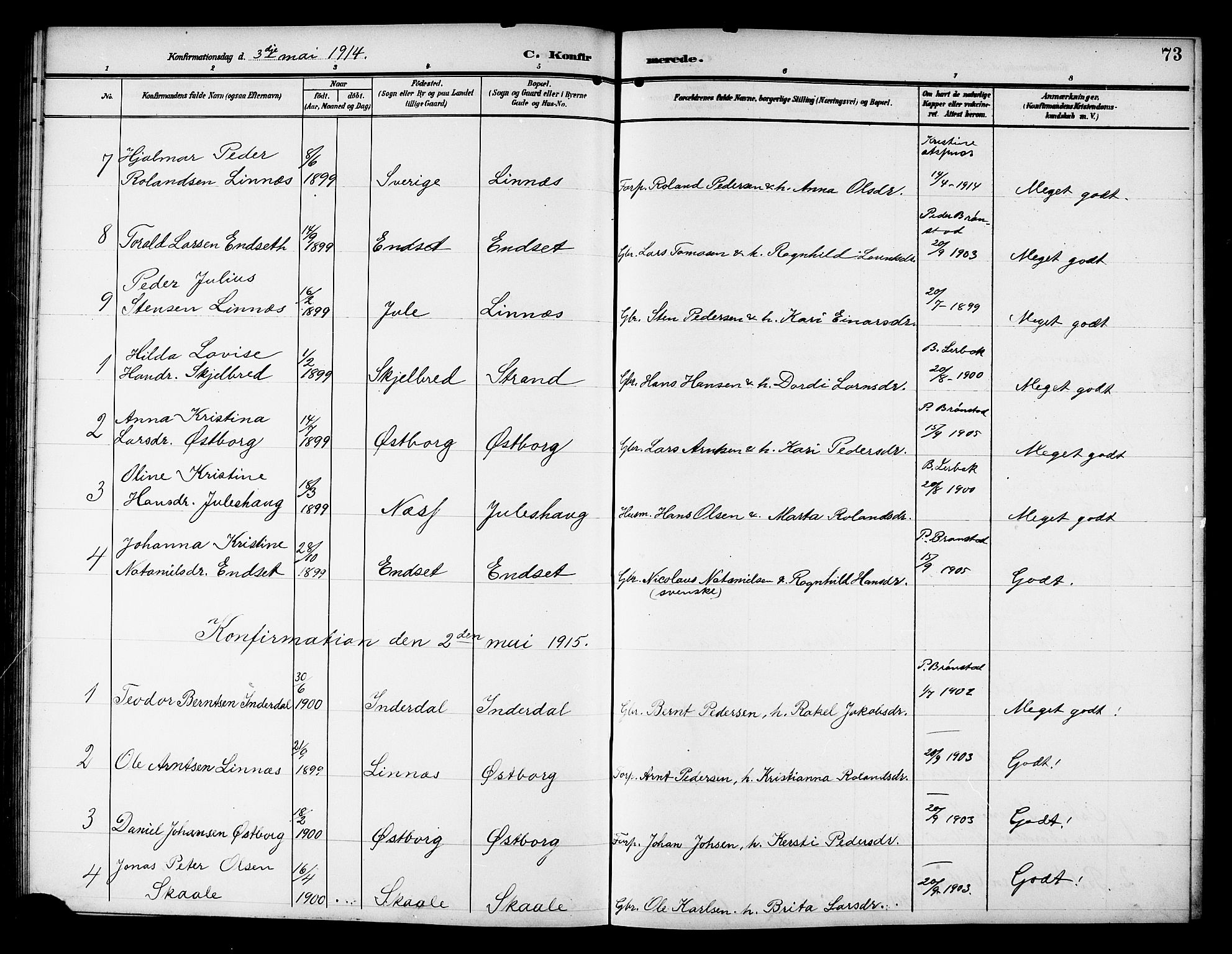 Ministerialprotokoller, klokkerbøker og fødselsregistre - Nord-Trøndelag, SAT/A-1458/757/L0506: Parish register (copy) no. 757C01, 1904-1922, p. 73