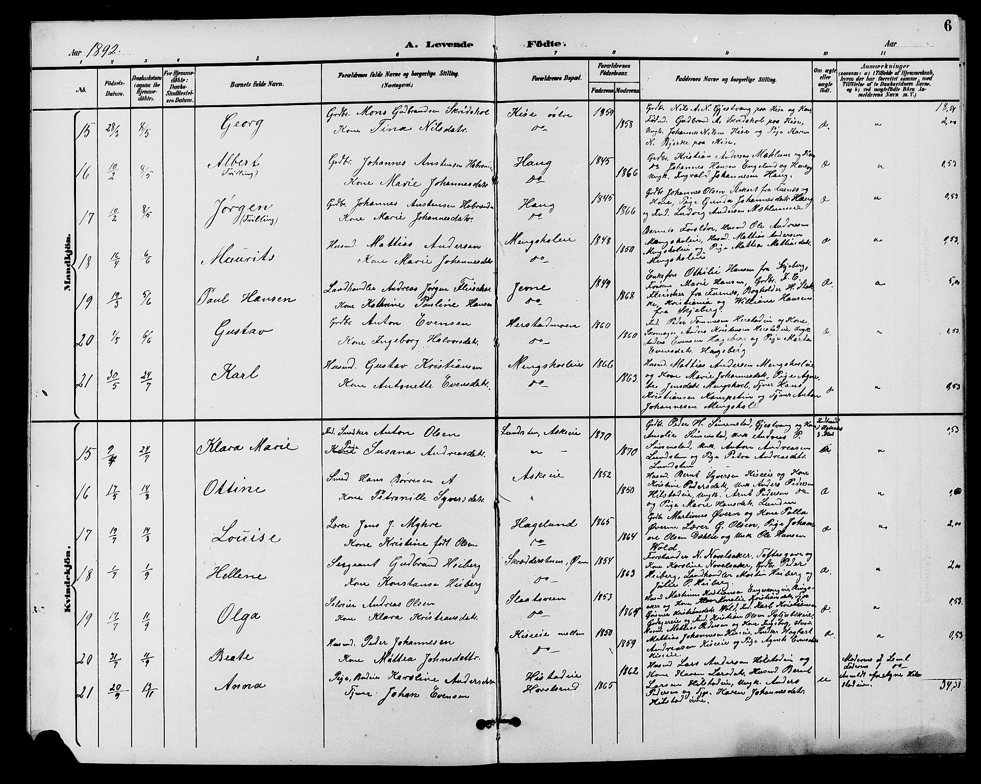 Nes prestekontor, Hedmark, AV/SAH-PREST-020/L/La/L0007: Parish register (copy) no. 7, 1892-1912, p. 6