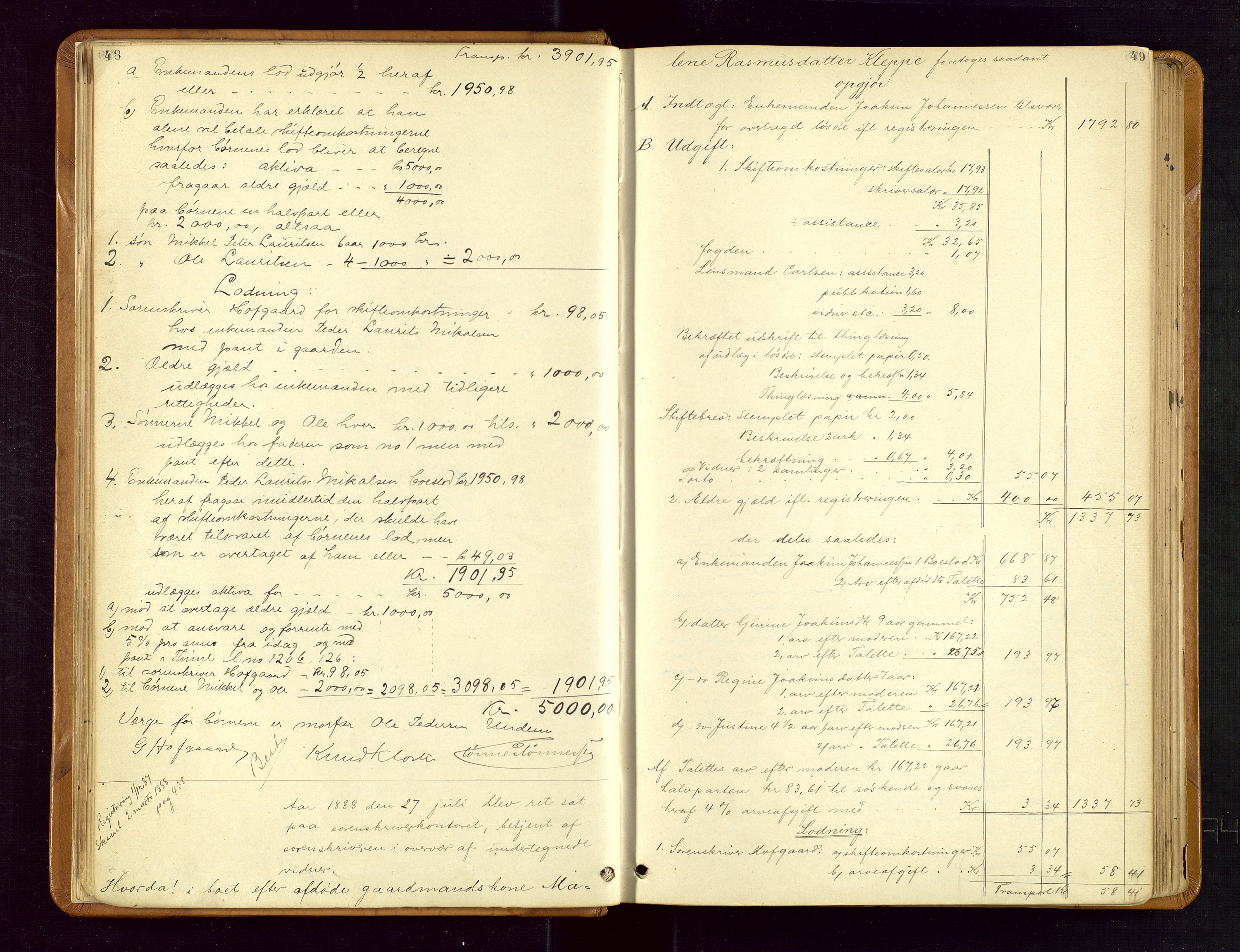 Jæren sorenskriveri, AV/SAST-A-100310/01/5/50/50BB/L0004: SKIFTEUTLODNINGSPROTOKOLL, 1887-1893, p. 48-49