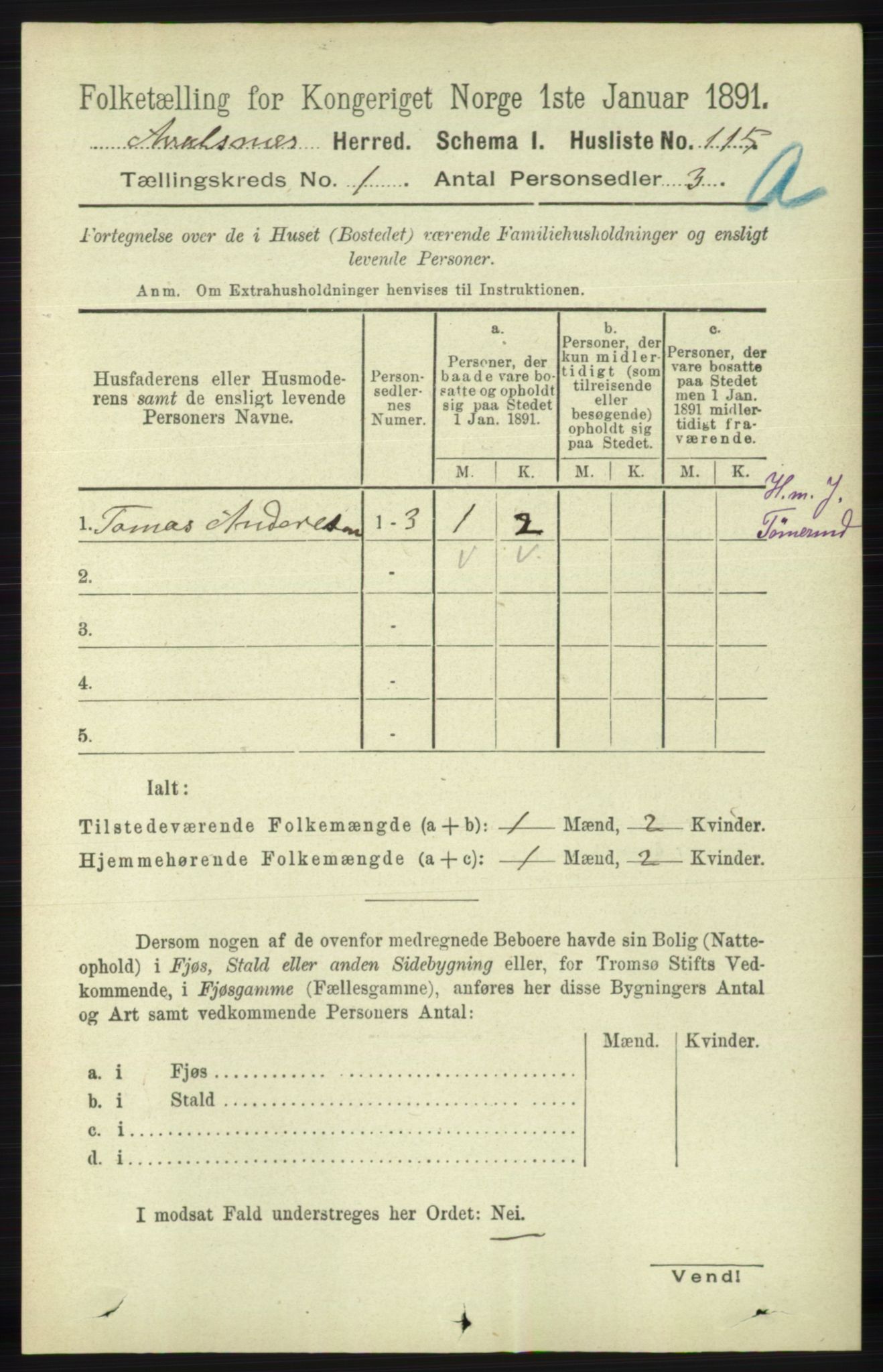 RA, 1891 census for 1147 Avaldsnes, 1891, p. 163