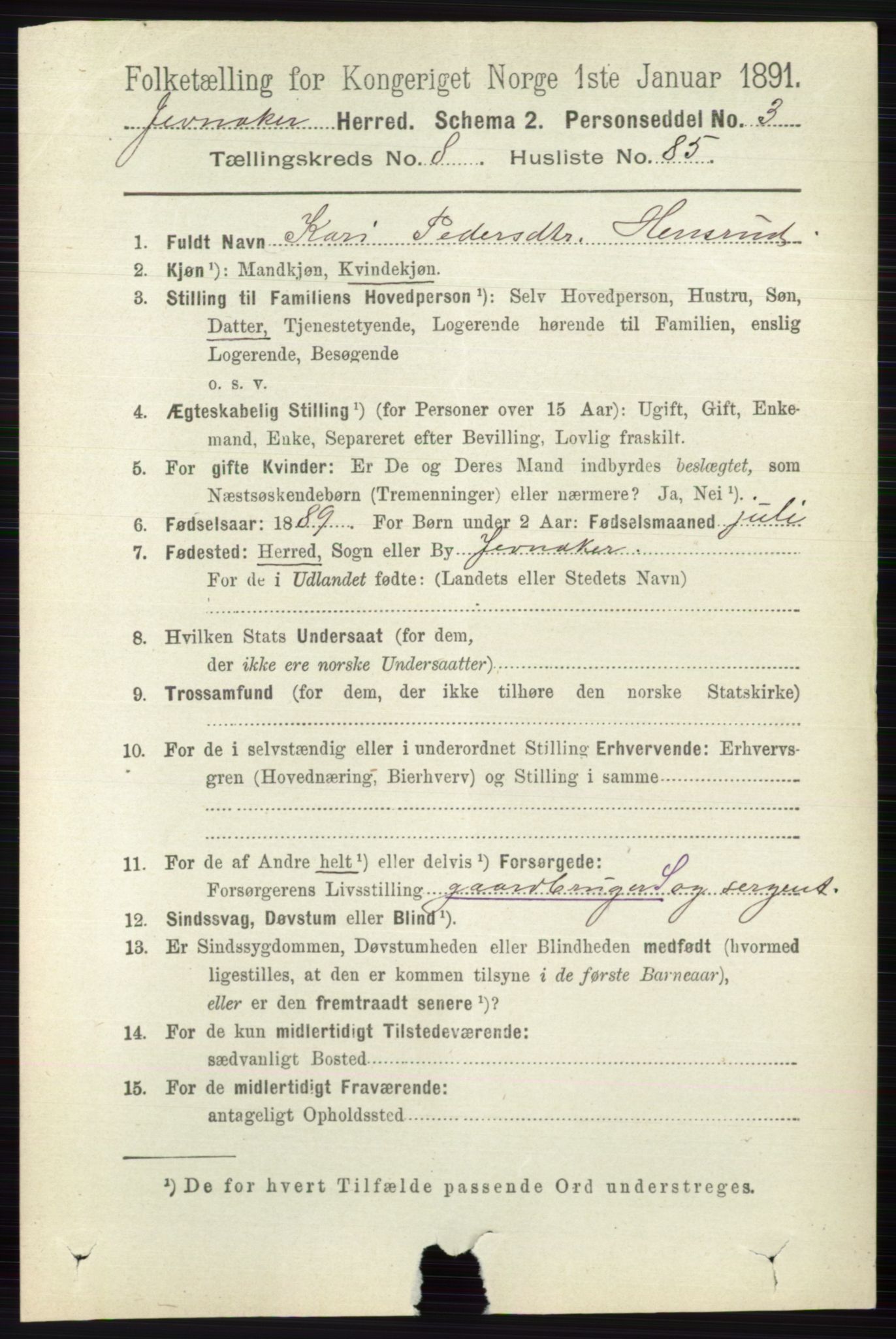 RA, 1891 census for 0532 Jevnaker, 1891, p. 4871