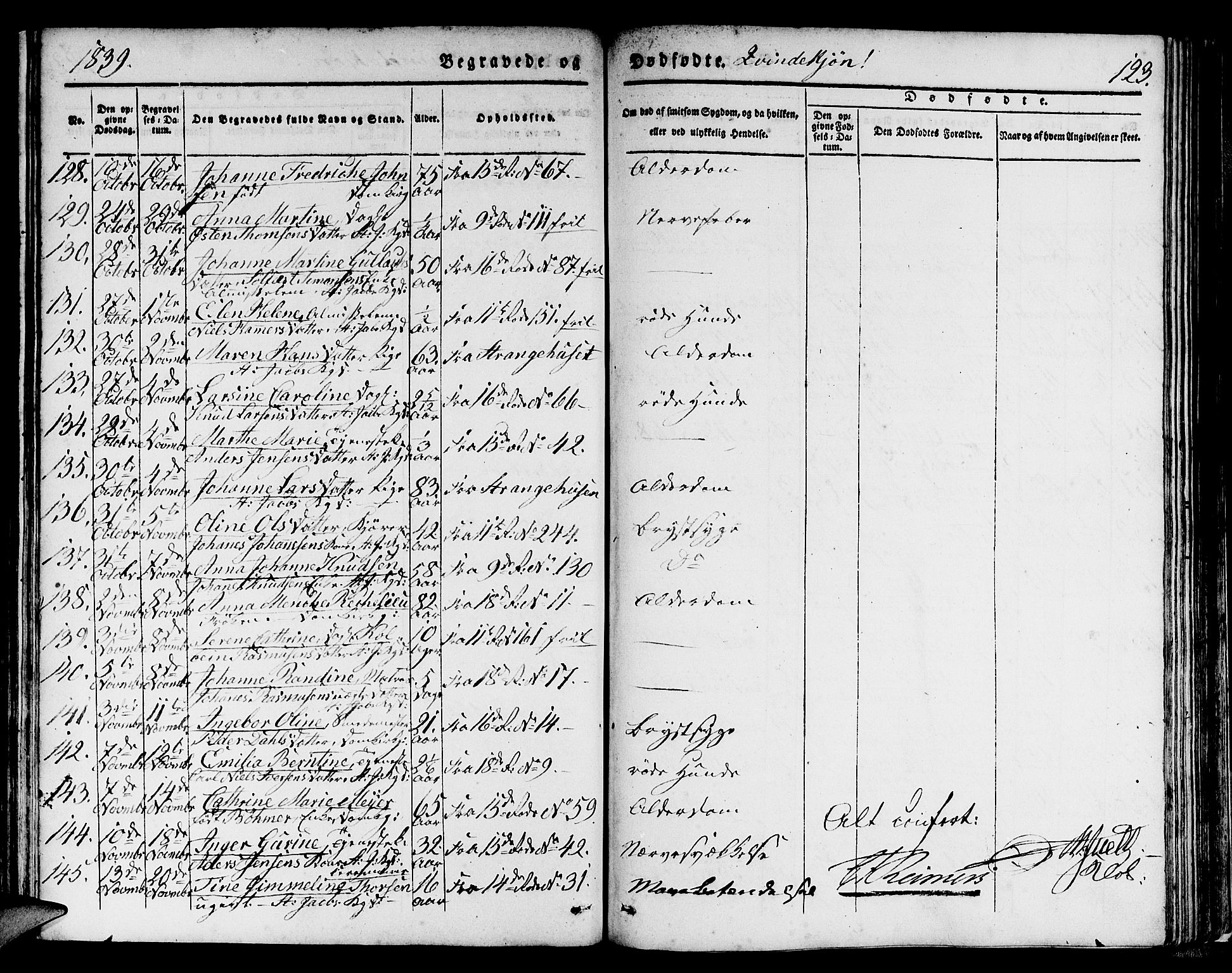 Domkirken sokneprestembete, SAB/A-74801/H/Hab/L0037: Parish register (copy) no. E 1, 1836-1848, p. 123